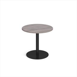 Monza circular dining table with flat round black frame grey oak top 800mm