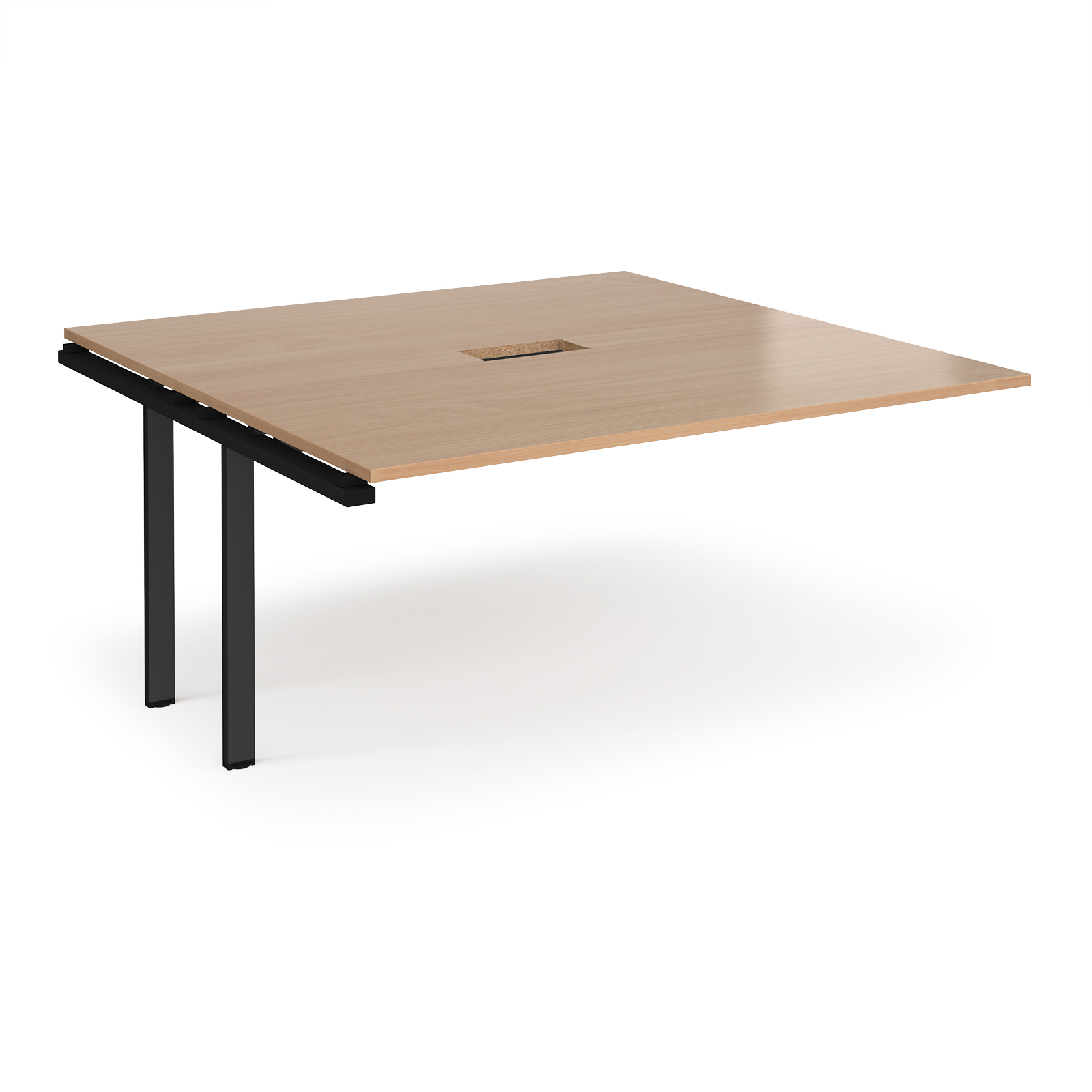 Adapt boardroom table add on unit 1600mm x 1600mm with central cutout 272mm x 132mm - black frame, beech top