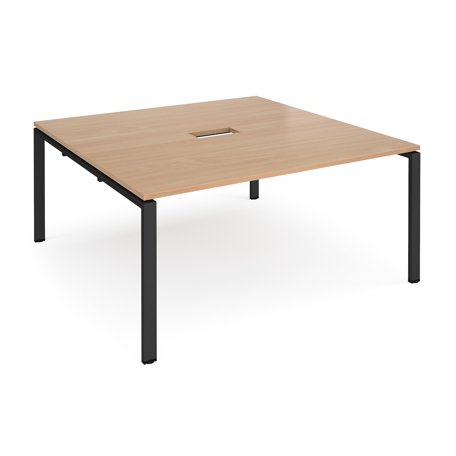 Adapt square boardroom table 1600mm x 1600mm with central cutout 272mm x 132mm - black frame, beech top