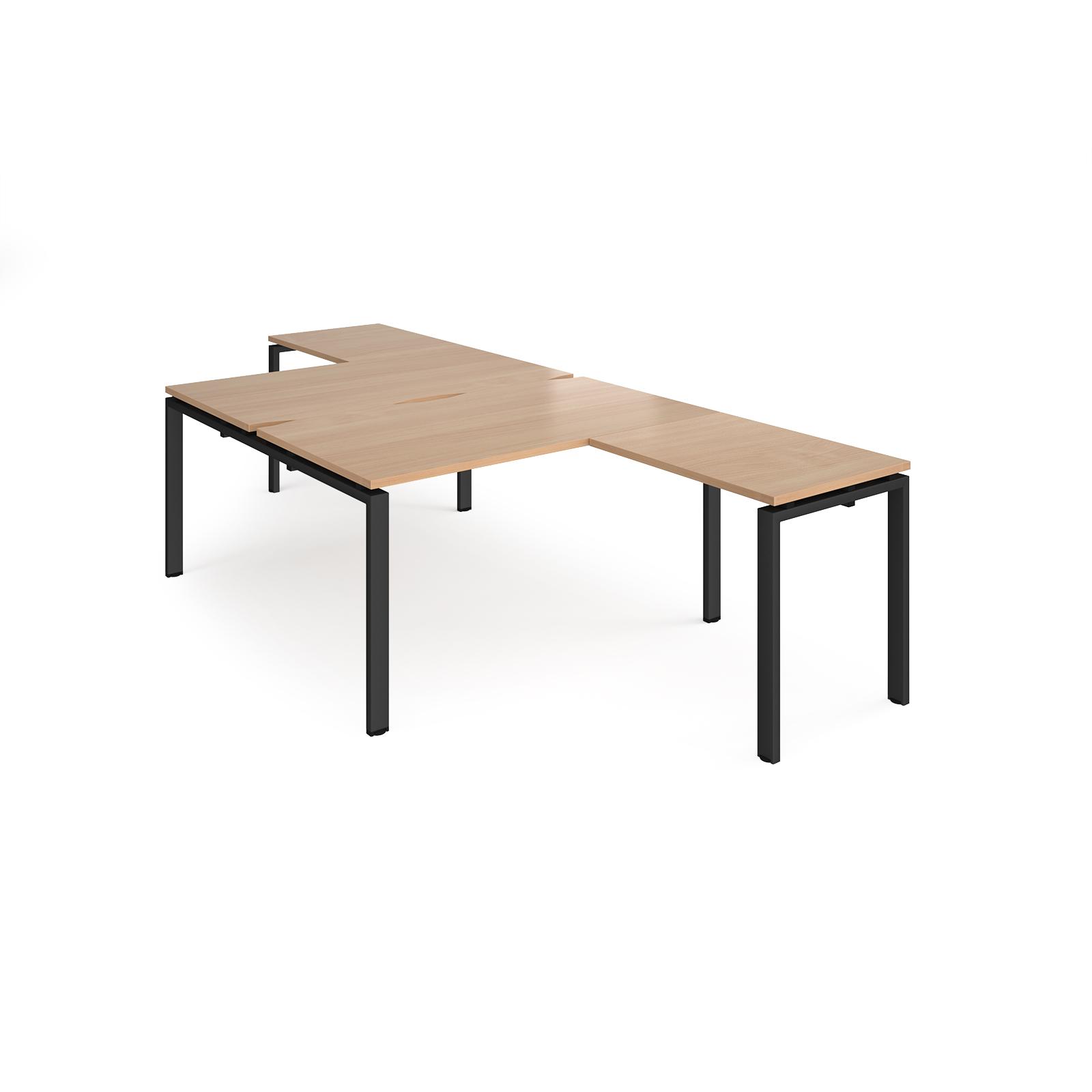 Adapt back to back desks 1400mm x 1600mm with 800mm return desks - black frame, beech top