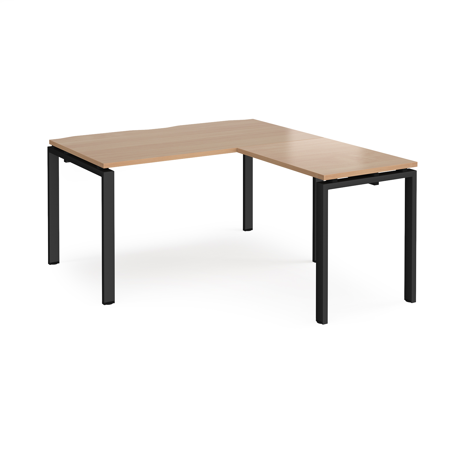 Adapt desk 1400mm x 800mm with 800mm return desk - black frame, beech top