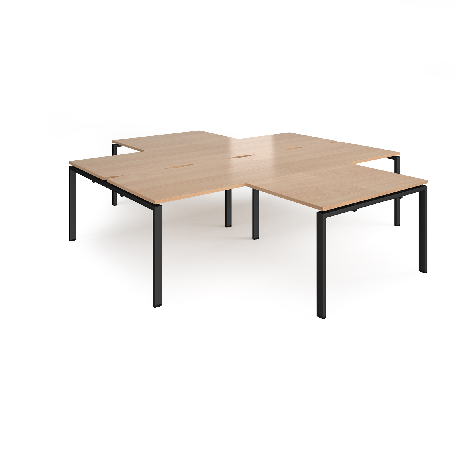 Adapt back to back 4 desk cluster 2800mm x 1600mm with 800mm return desks - black frame, beech top