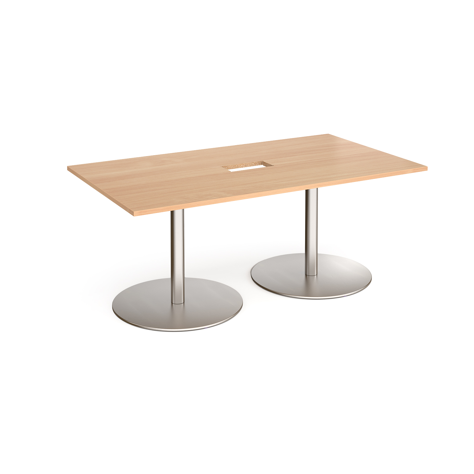 Eternal rectangular boardroom table 1800mm x 1000mm with central cutout 272mm x 132mm - brushed steel base, beech top