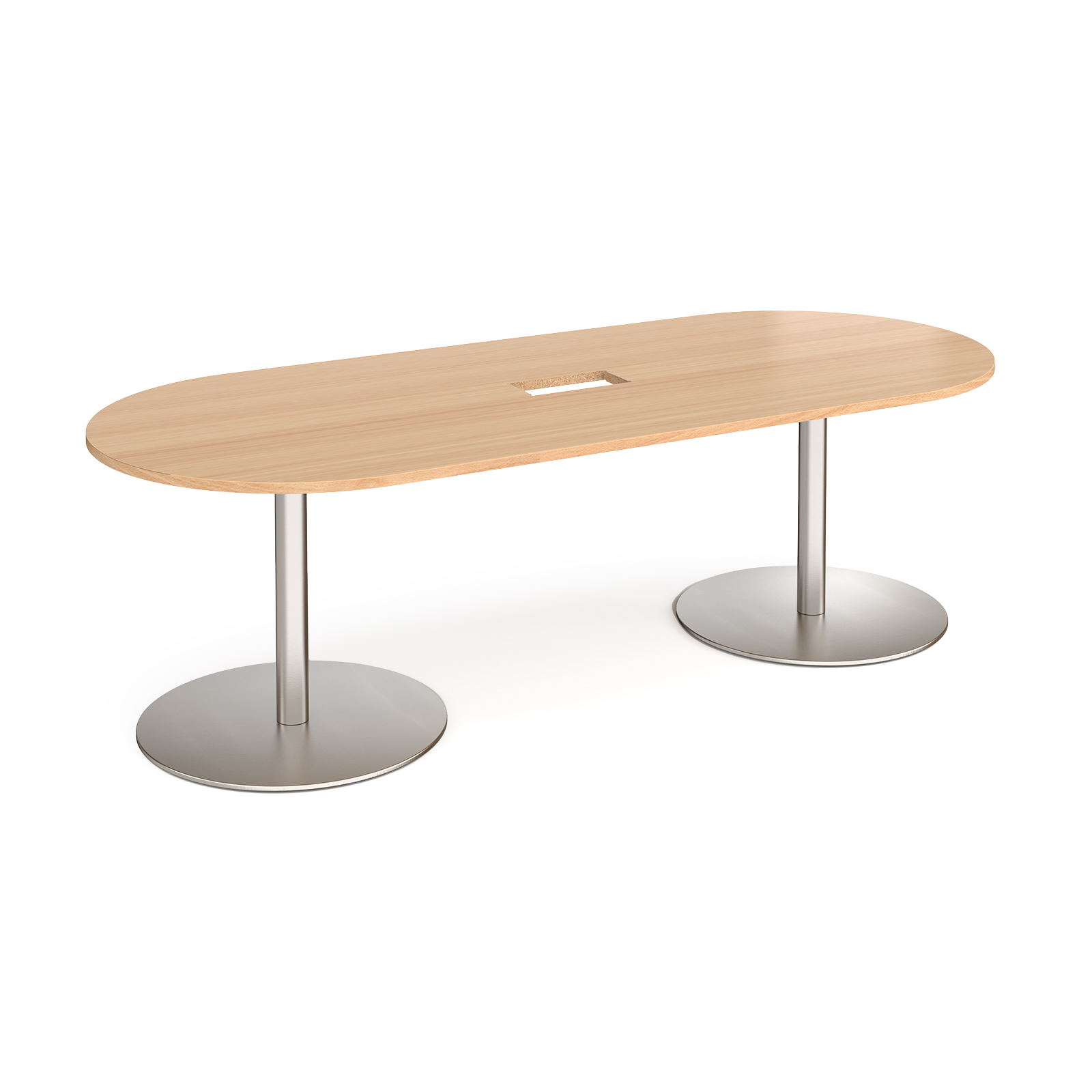 Eternal radial end boardroom table 2400mm x 1000mm with central cutout 272mm x 132mm - brushed steel base, beech top