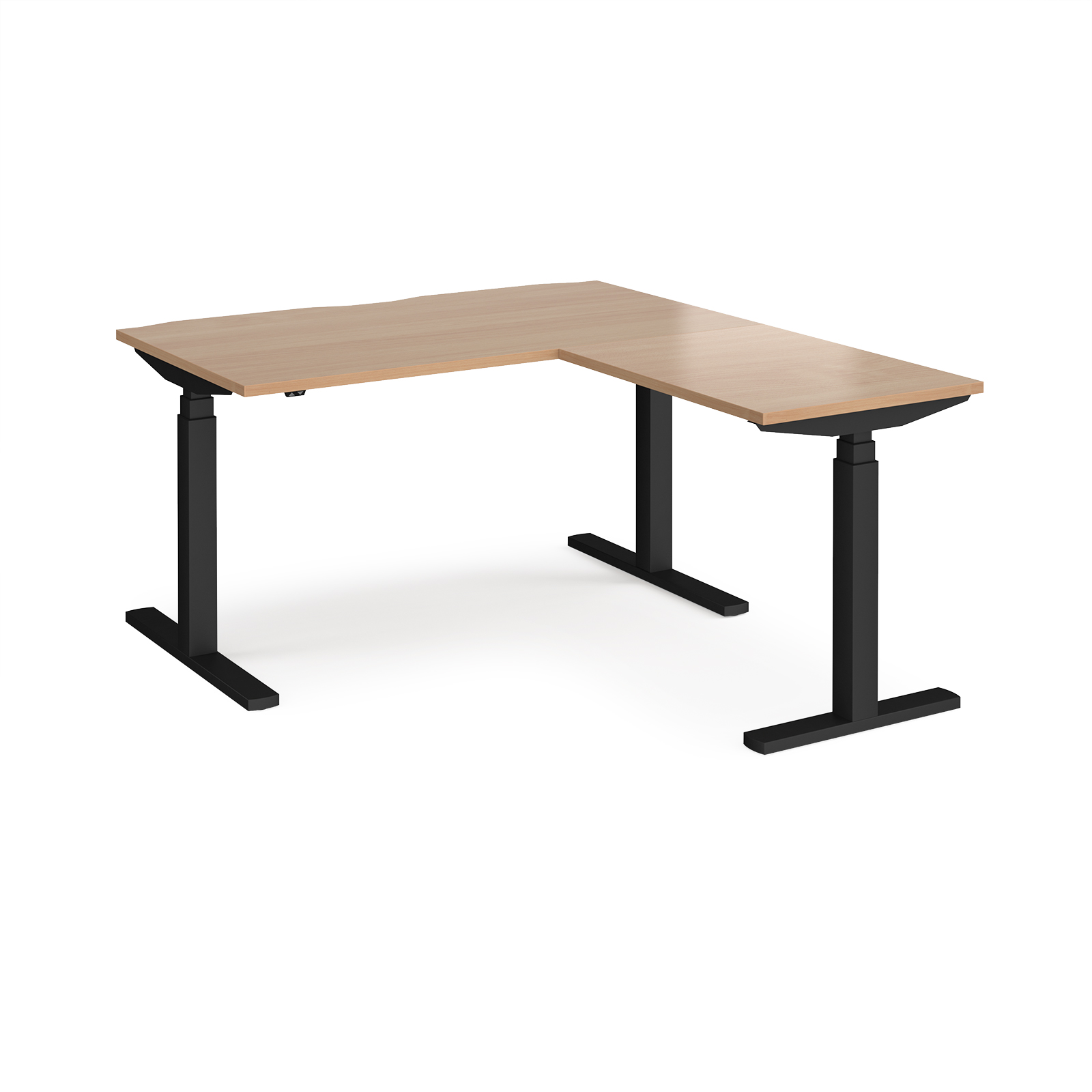 Elev8 Touch sit-stand desk 1400mm x 800mm with 800mm return desk - black frame, beech top