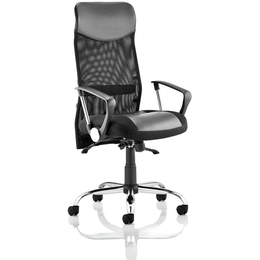 Vegas Executive Chair Black Leather Seat Black Mesh Back With Leather Headrest With Arms