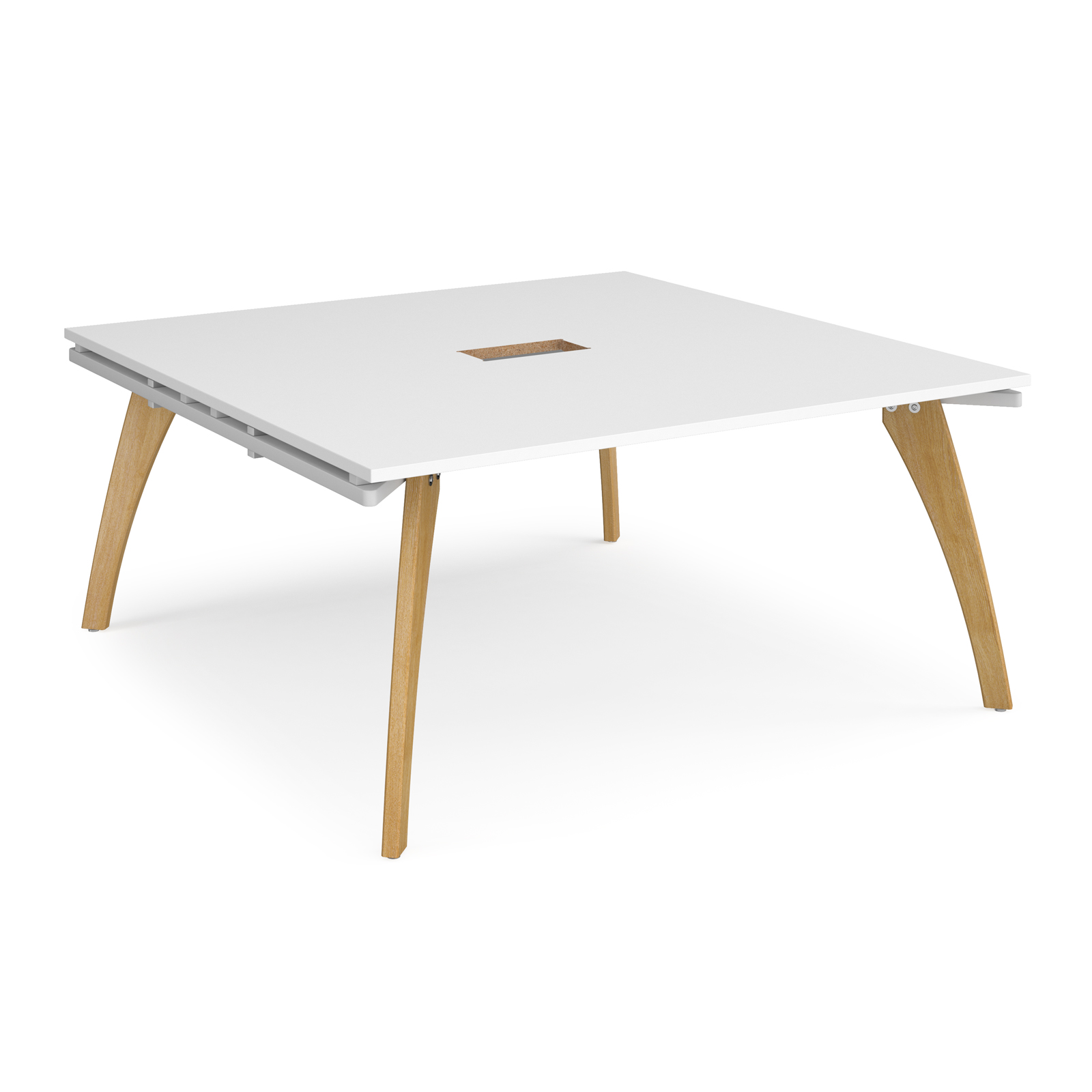 Fuze square boardroom table 1600mm x 1600mm with central cutout 272mm x 132mm - white frame, white top