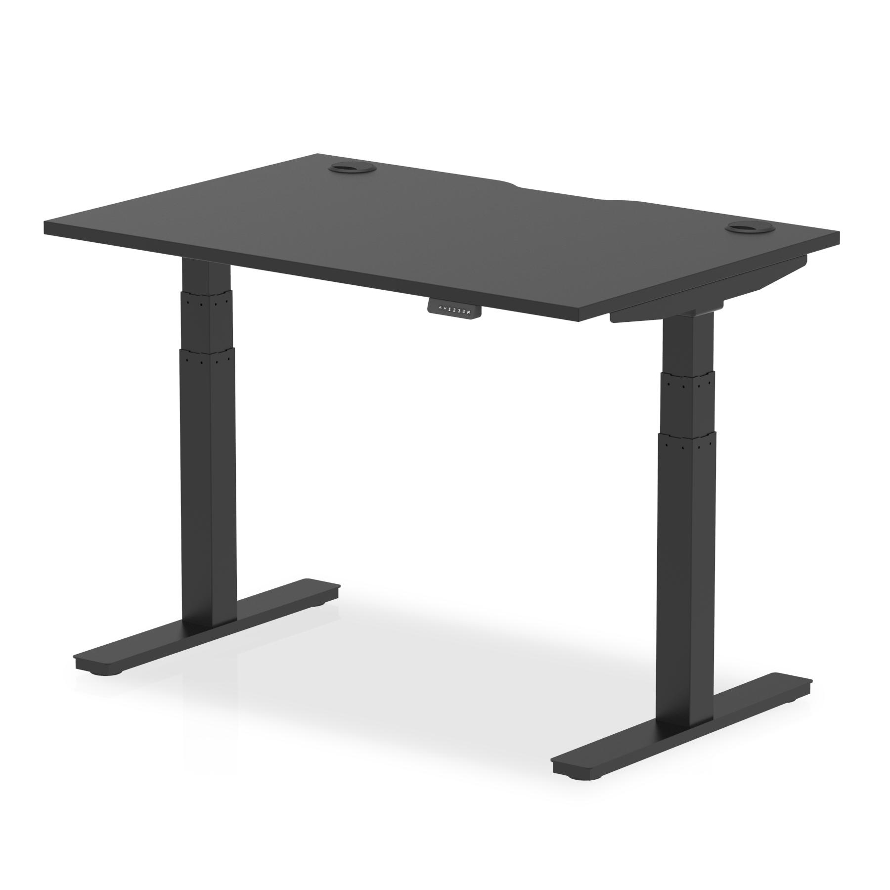Air Black Series 1200 x 800mm Height Adjustable Desk Black Top with Cable Ports Black Leg