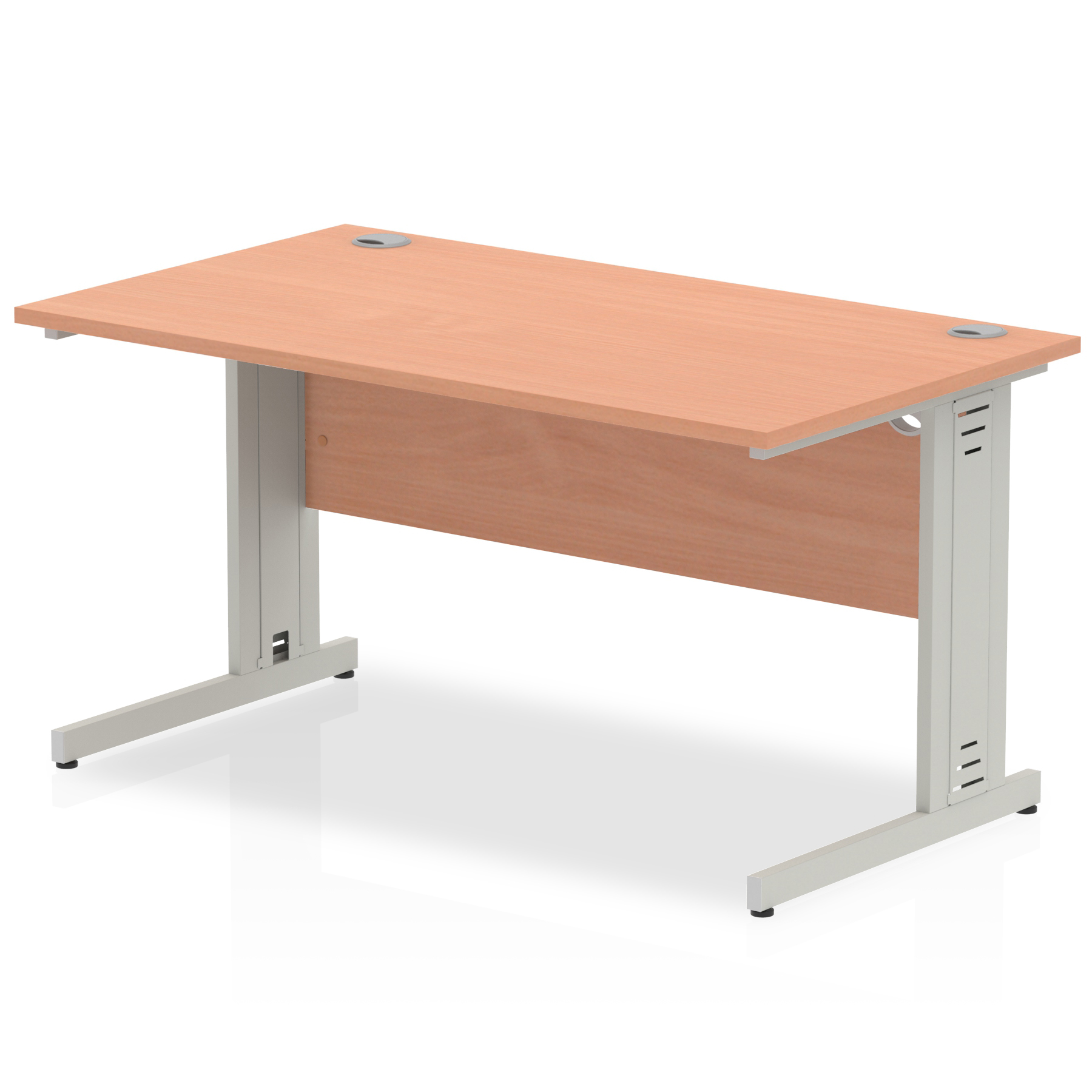 Impulse 1400 x 800mm Straight Desk Beech Top Silver Cable Managed Leg