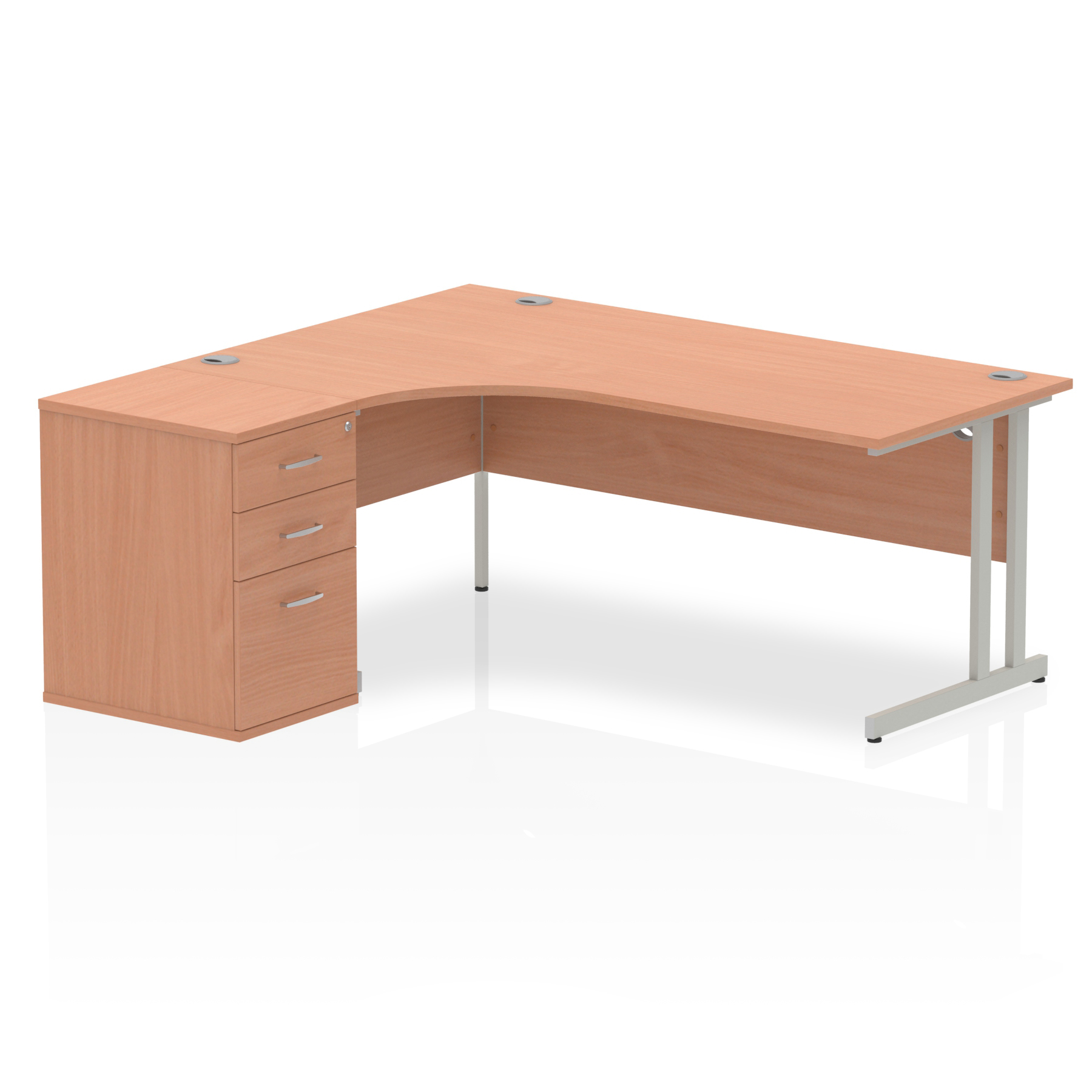 Impulse 1800mm Left Crescent Desk Beech Top Silver Cantilever Leg Workstation 600 Deep Desk High Pedestal Bundle