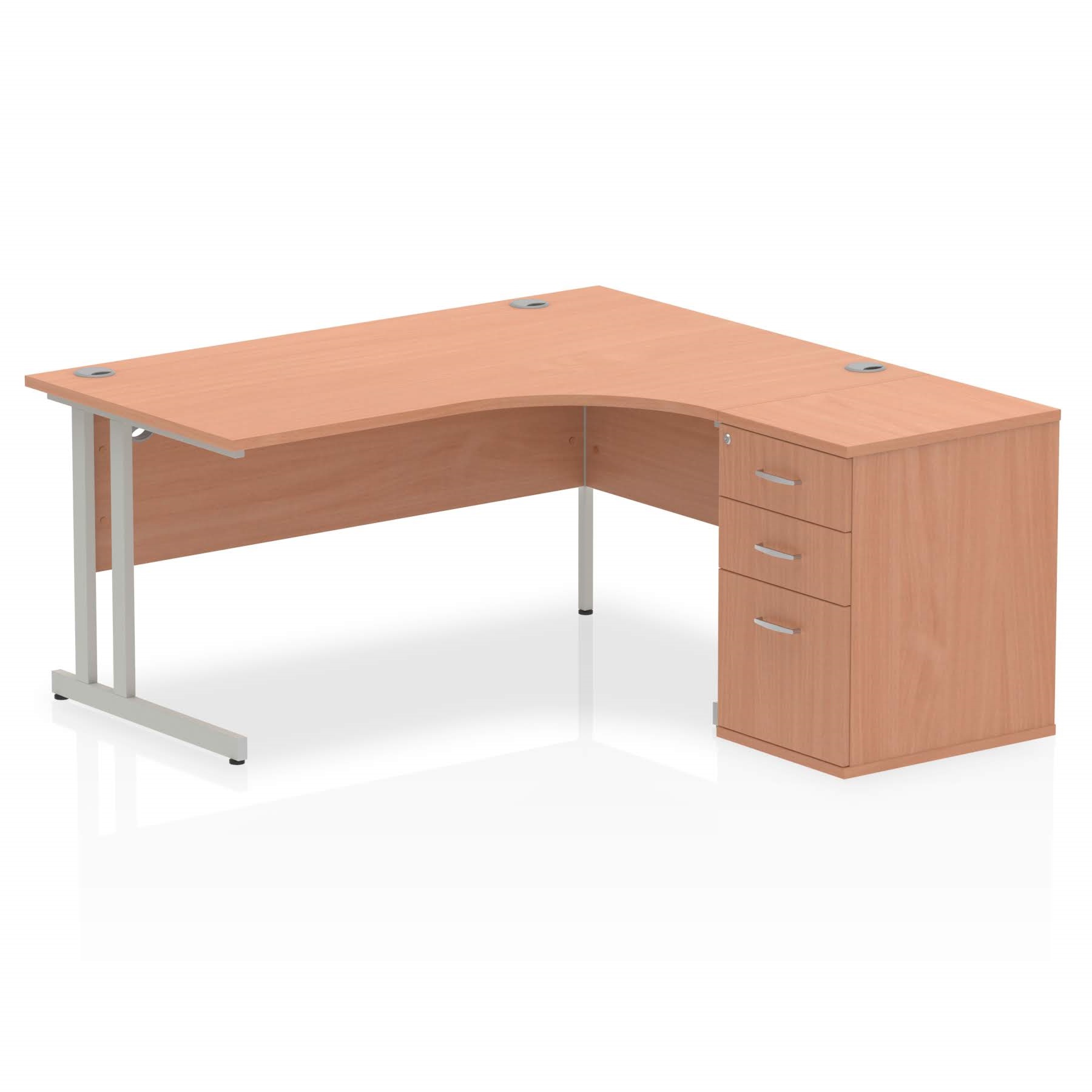 Impulse 1600mm Right Crescent Desk Beech Top Silver Cantilever Leg Workstation 600 Deep Desk High Pedestal Bundle