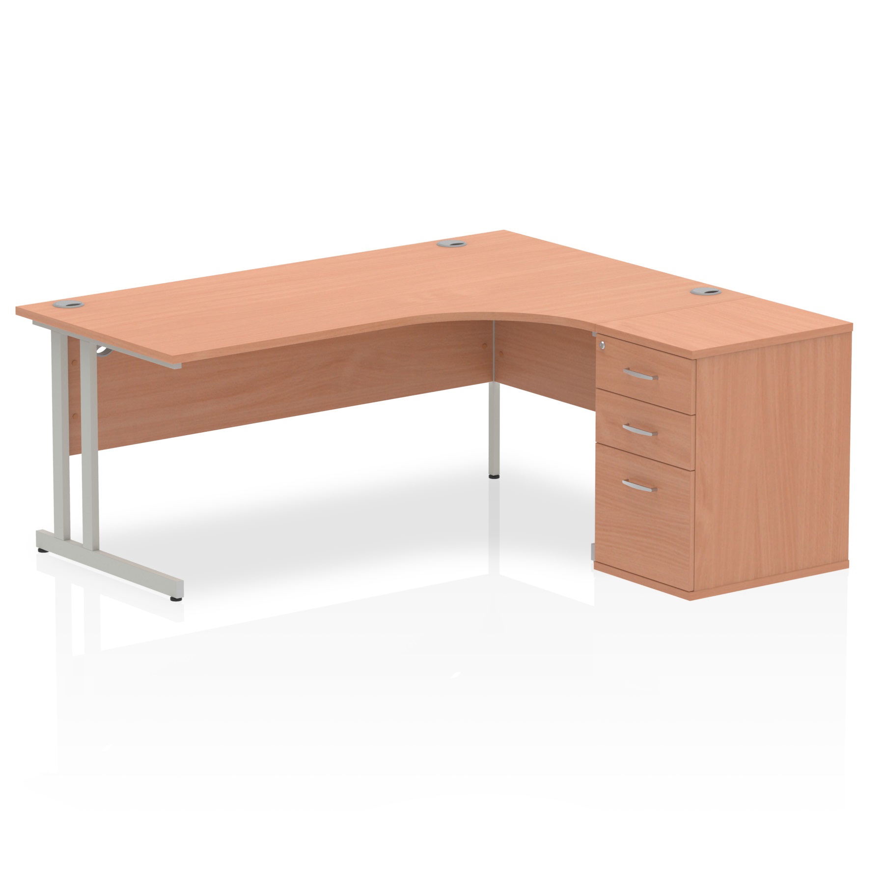 Impulse 1800mm Right Crescent Desk Beech Top Silver Cantilever Leg Workstation 600 Deep Desk High Pedestal Bundle