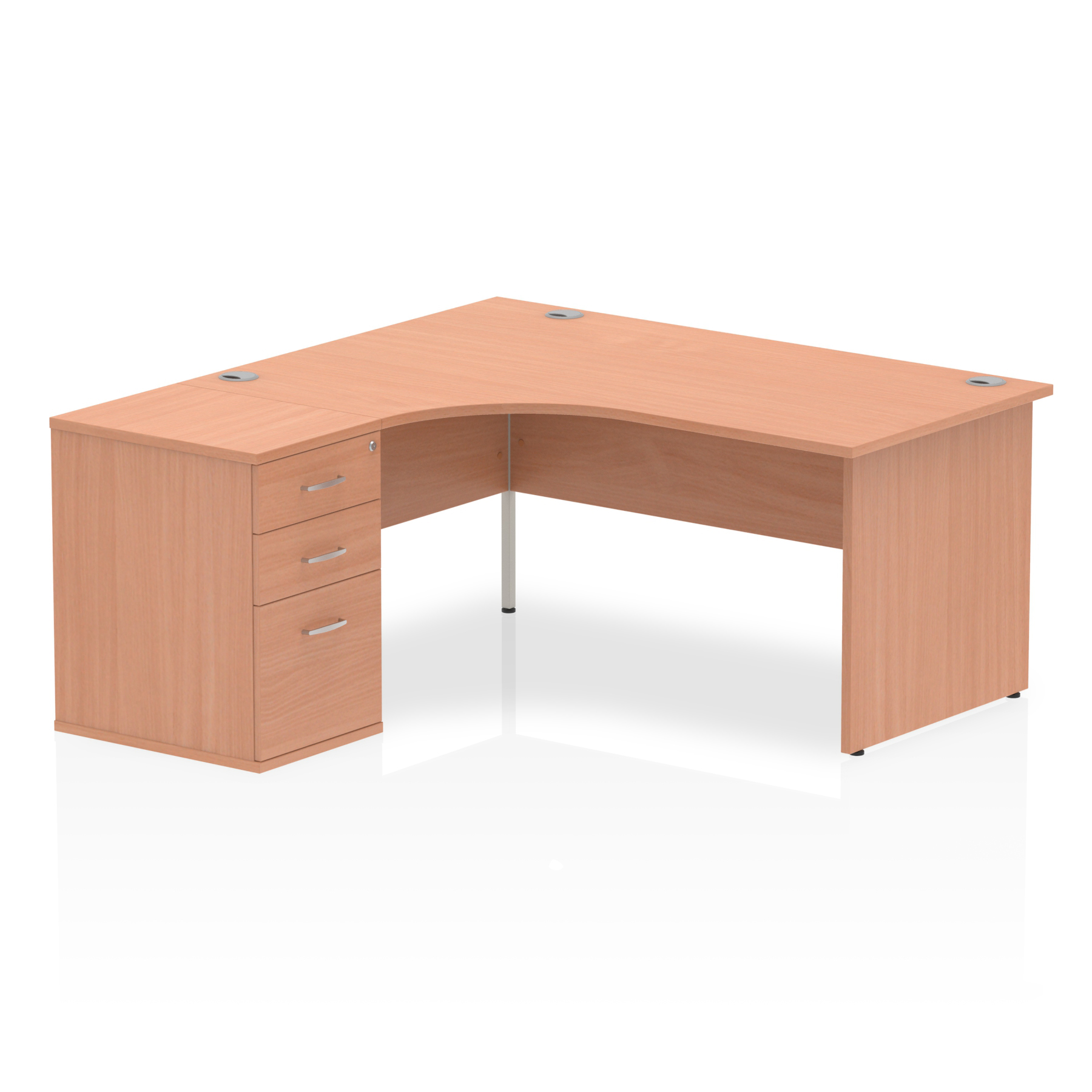 Impulse 1600mm Left Crescent Desk Beech Top Panel End Leg Workstation 600 Deep Desk High Pedestal Bundle