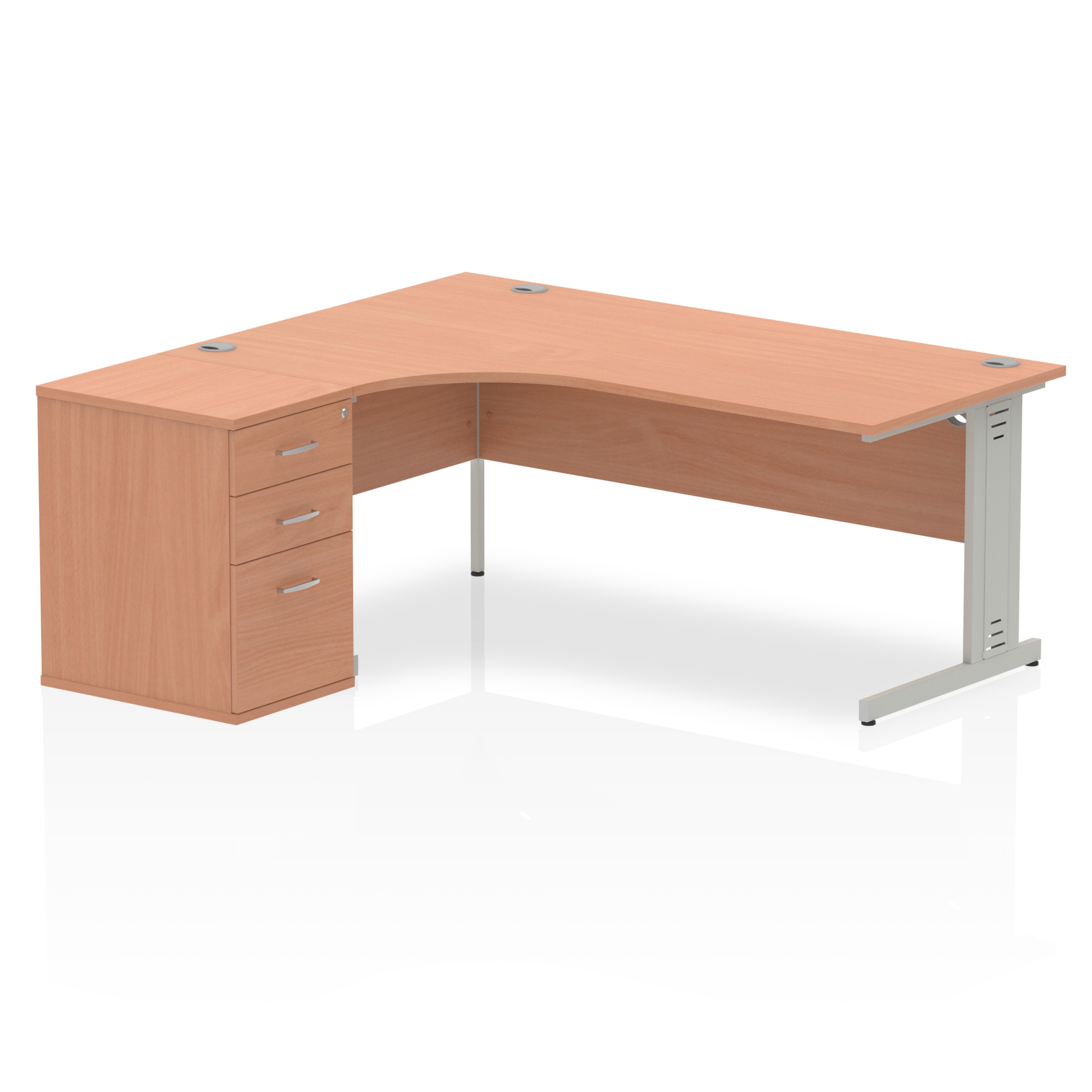 Impulse 1800mm Left Crescent Desk Beech Top Silver Cable Managed Leg Workstation 600 Deep Desk High Pedestal Bundle