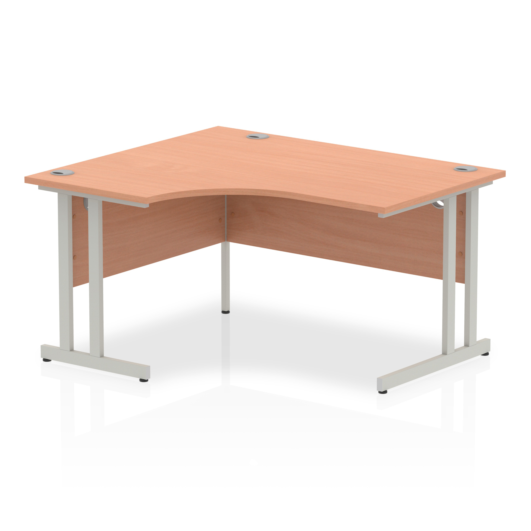 Impulse 1400mm Left Crescent Desk Beech Top Silver Cantilever Leg