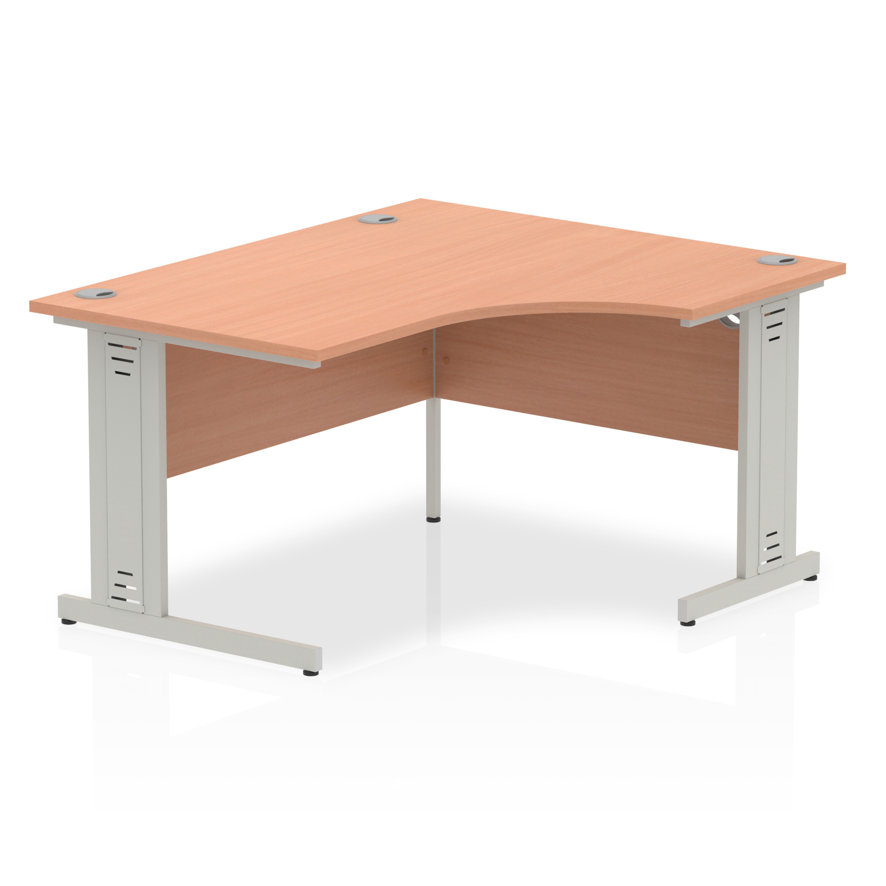 Impulse 1400mm Right Crescent Desk Beech Top Silver Cable Managed Leg