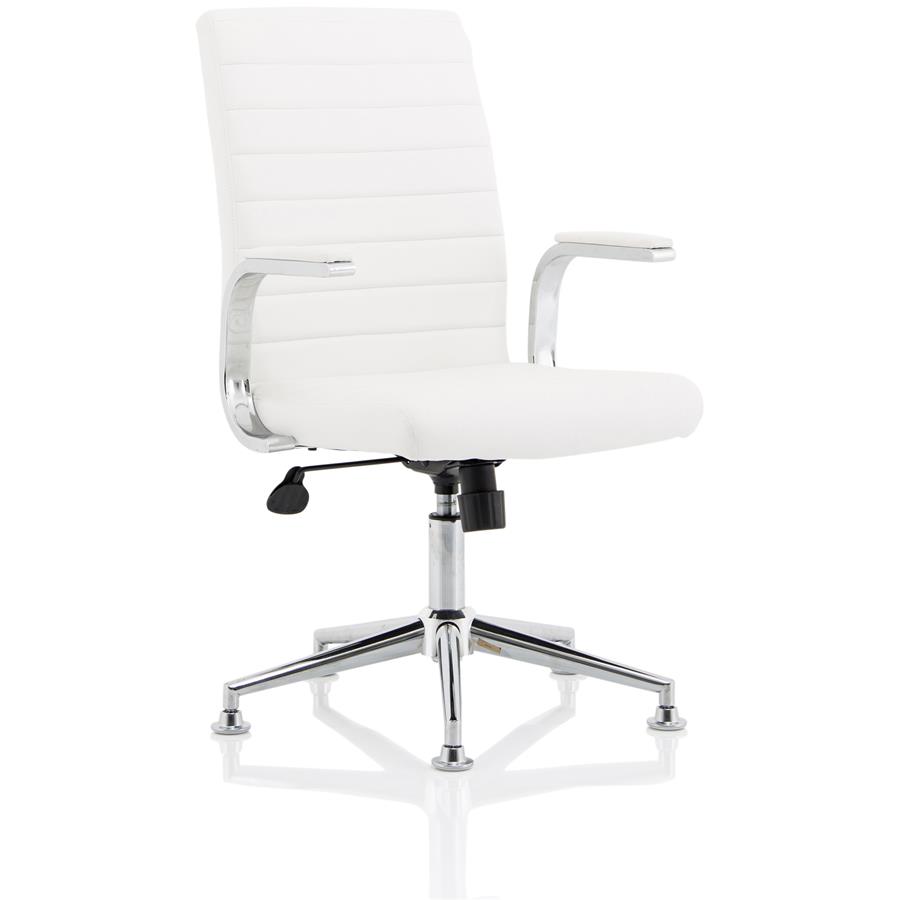 Ezra Executive White Leather Chair with Chrome Glides