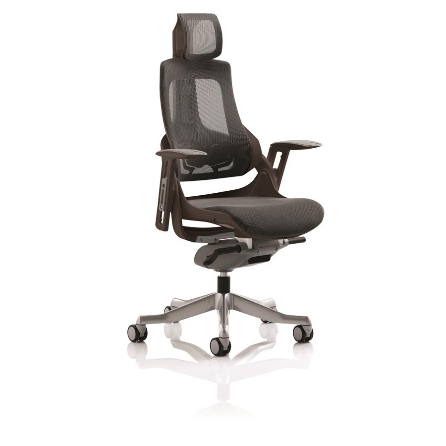 Zure Executive Chair Black Frame Charcoal Mesh With Headrest