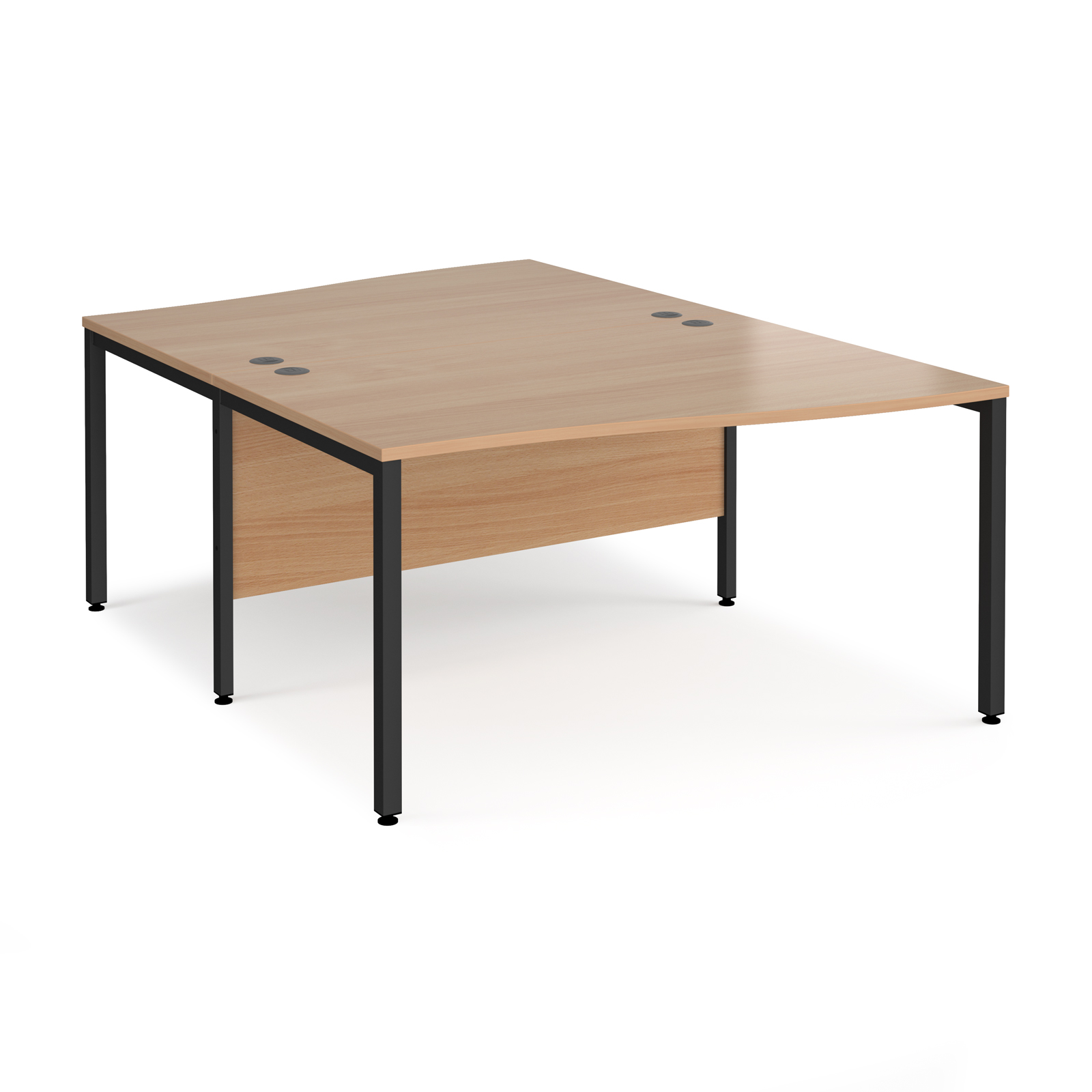 Maestro 25 back to back wave desks 1400mm deep - black bench leg frame, beech top