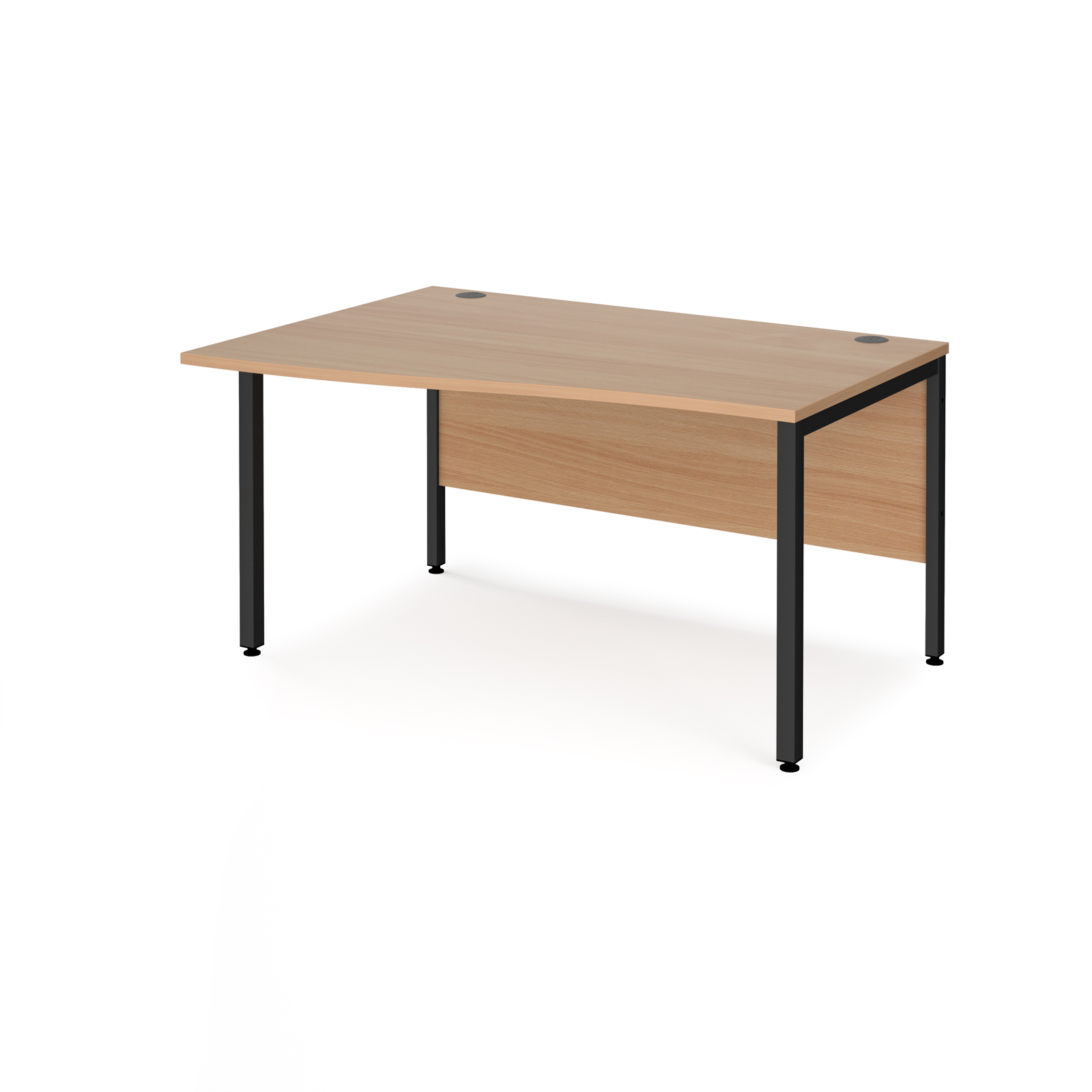 Maestro 25 left hand wave desk 1400mm wide - black bench leg frame, beech top