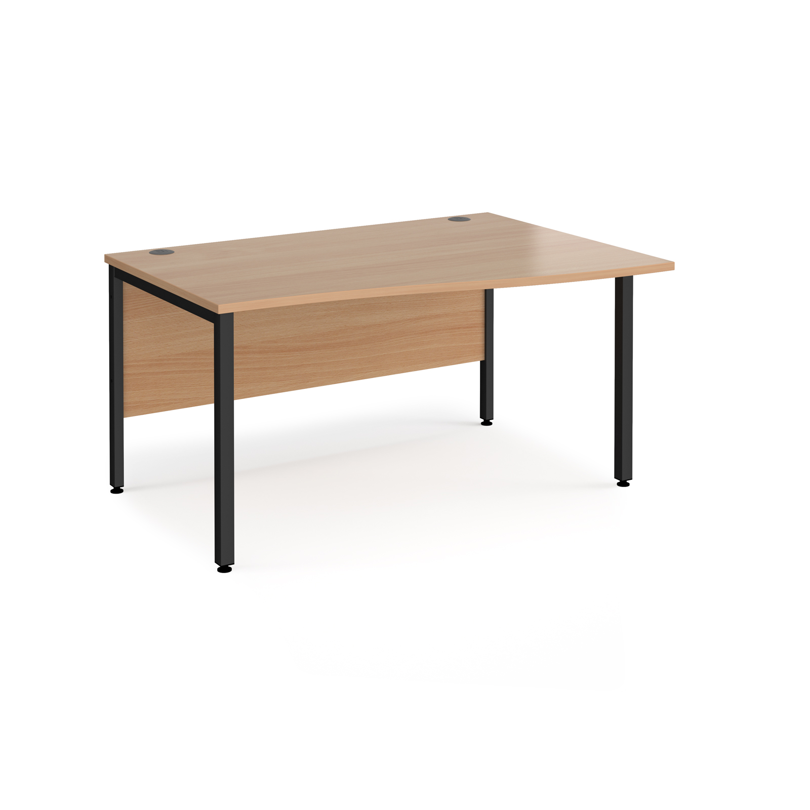 Maestro 25 right hand wave desk 1400mm wide - black bench leg frame, beech top