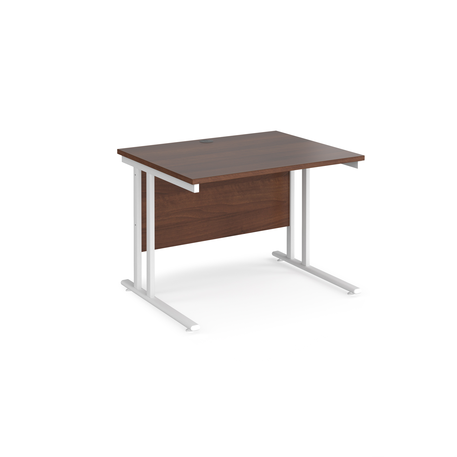 Maestro 25 straight desk 1000mm x 800mm - white cantilever leg frame, walnut top
