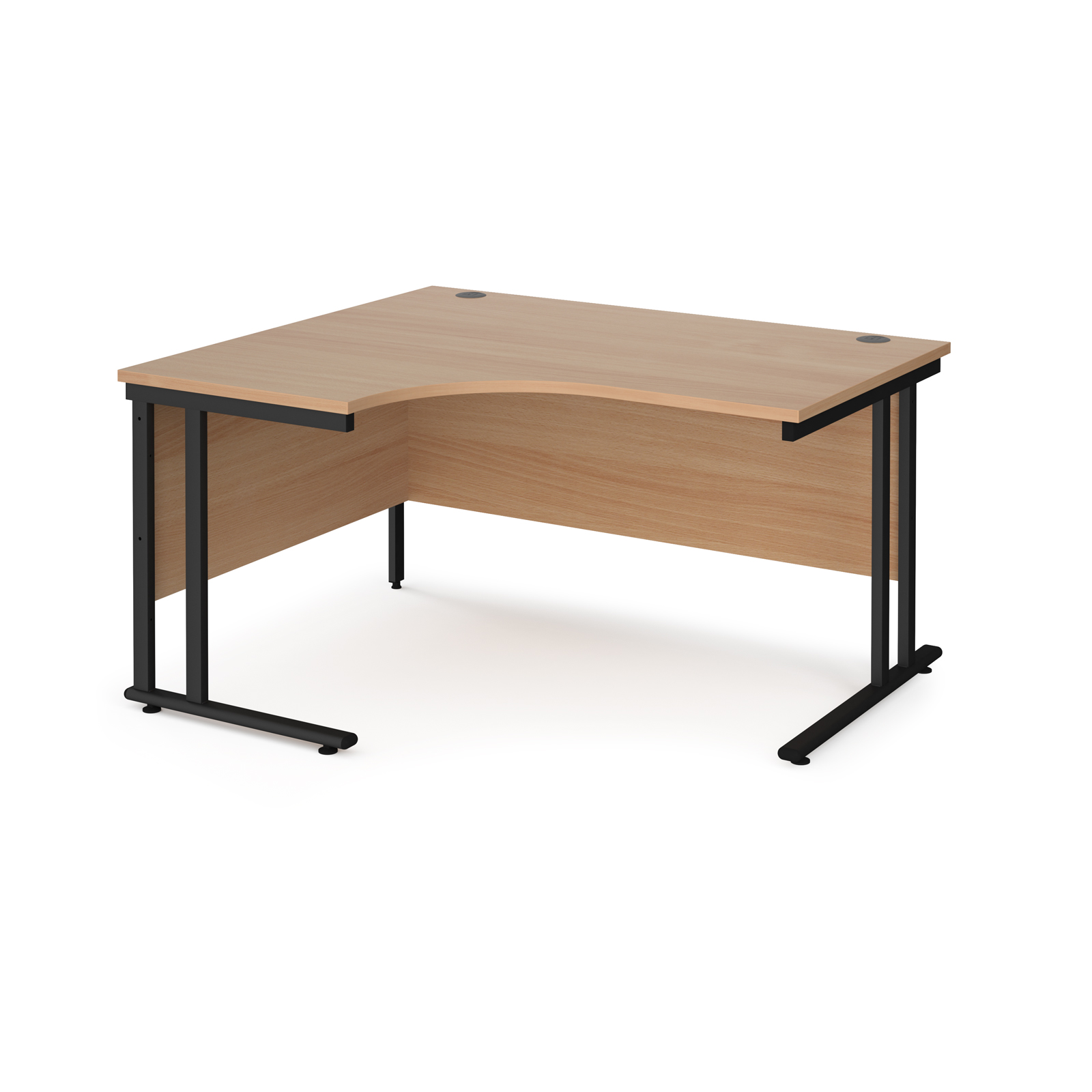 Maestro 25 left hand ergonomic desk 1400mm wide - black cantilever leg frame, beech top