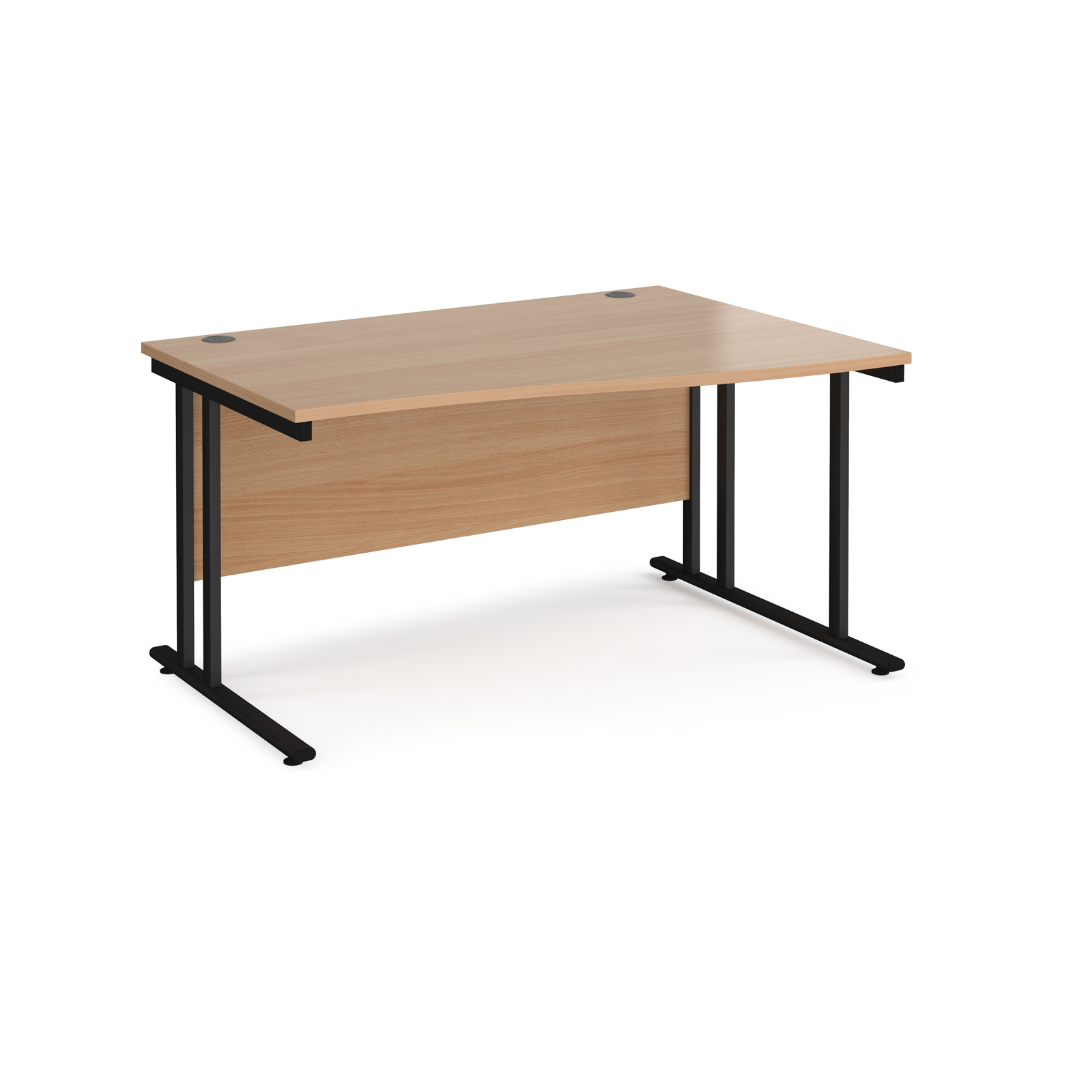 Maestro 25 right hand wave desk 1400mm wide - black cantilever leg frame, beech top