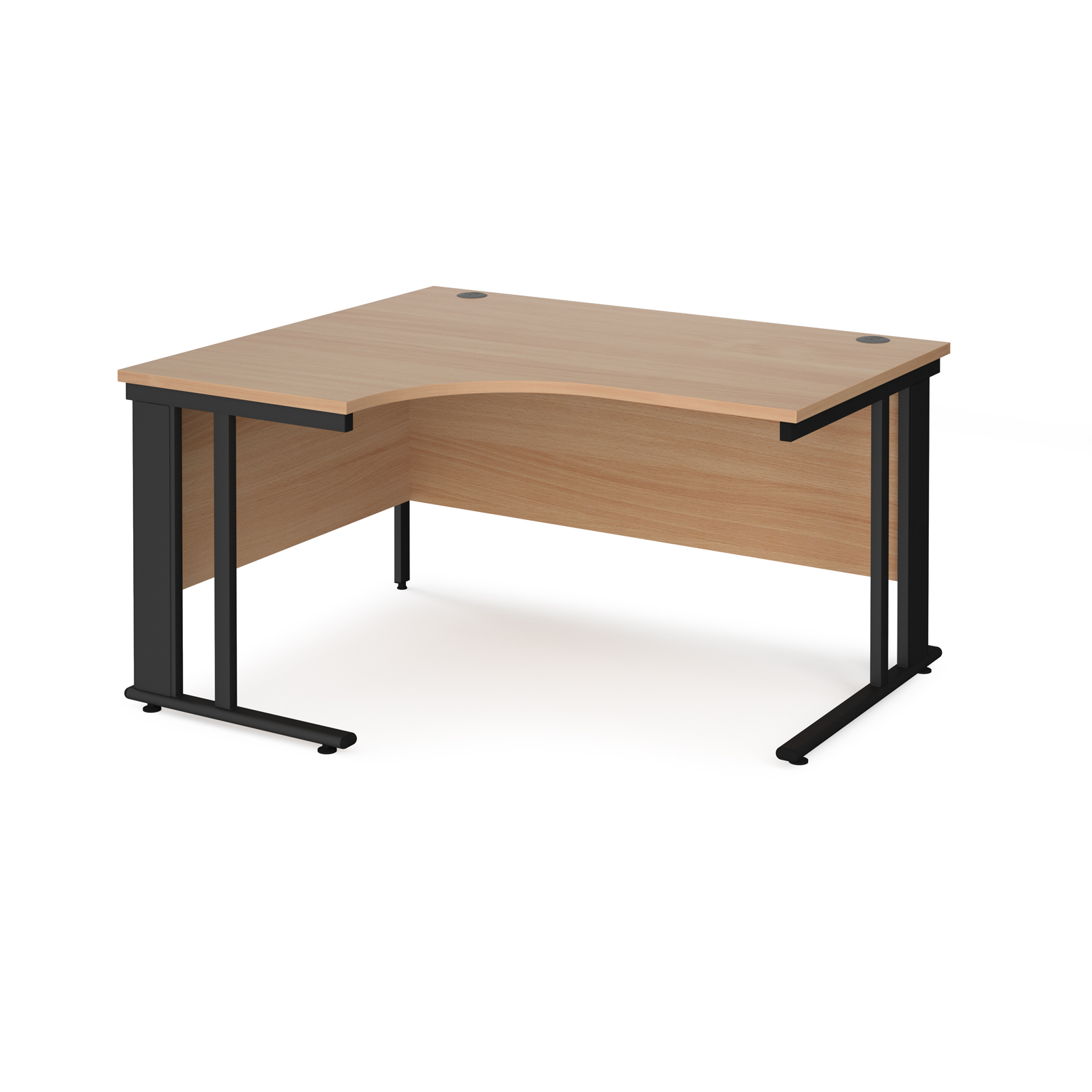 Maestro 25 left hand ergonomic desk 1400mm wide - black cable managed leg frame, beech top