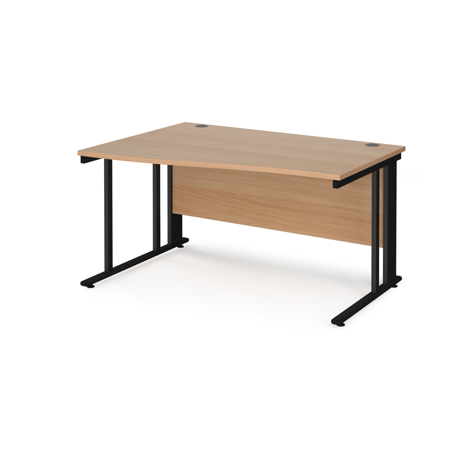 Maestro 25 left hand wave desk 1400mm wide - black cable managed leg frame, beech top