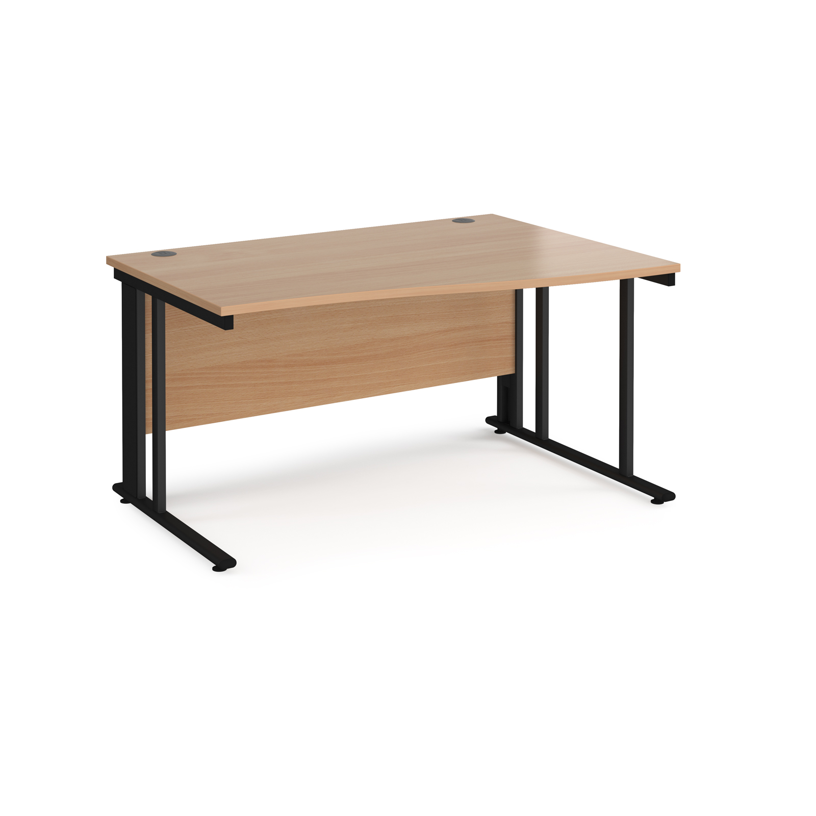 Maestro 25 right hand wave desk 1400mm wide - black cable managed leg frame, beech top
