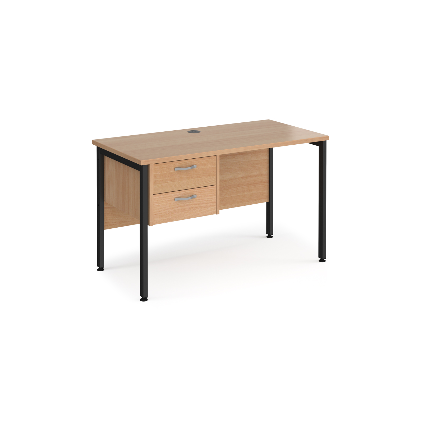 Maestro 25 straight desk 1200mm x 600mm with 2 drawer pedestal - black H-frame leg, beech top