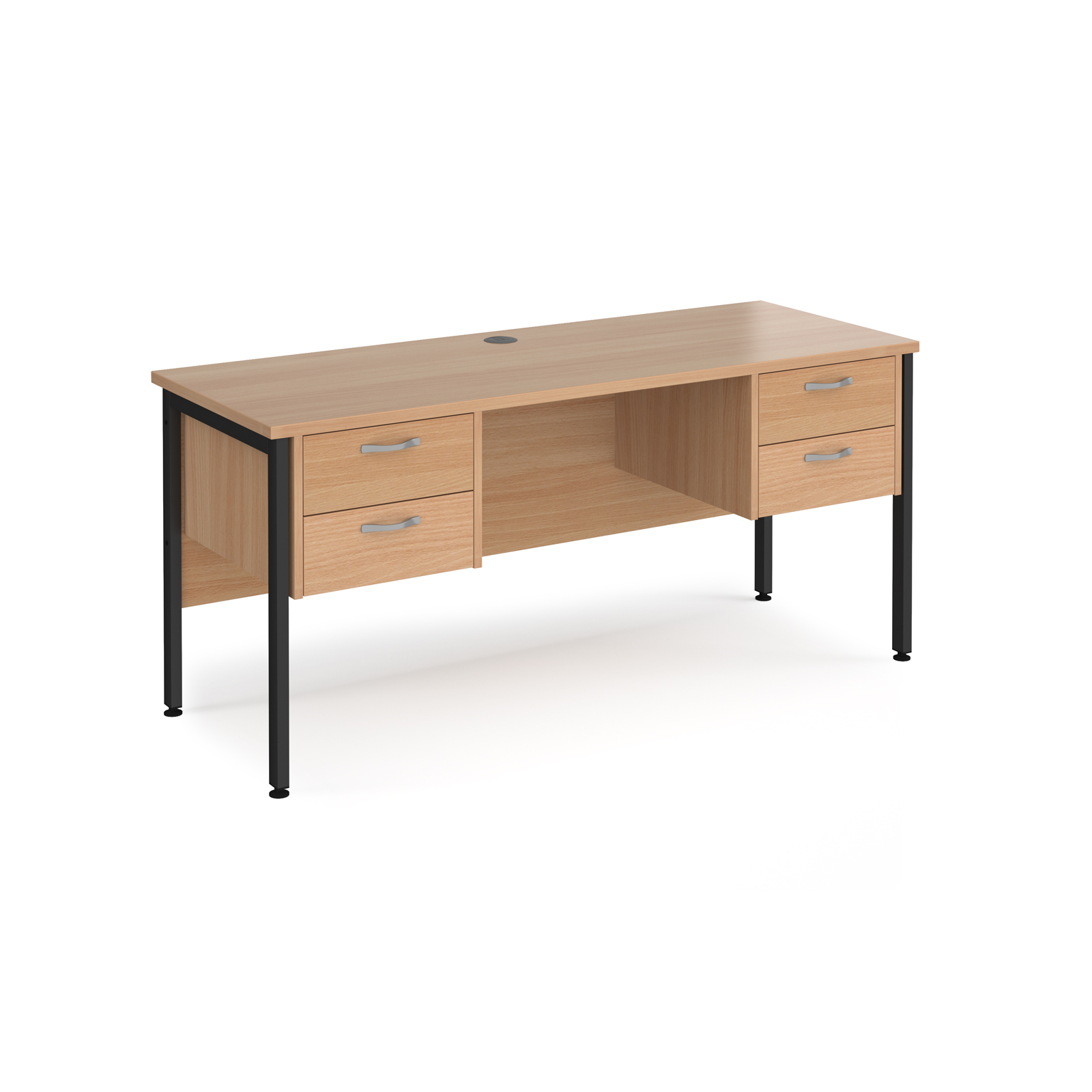 Maestro 25 straight desk 1600mm x 600mm with two x 2 drawer pedestals - black H-frame leg, beech top