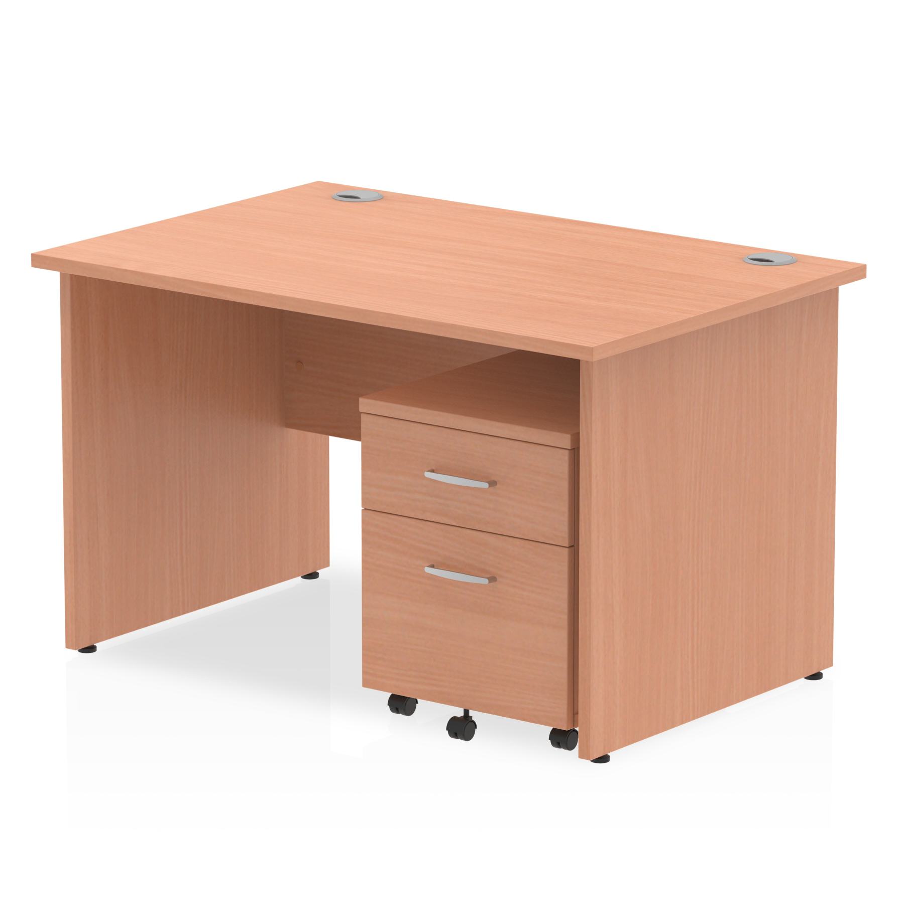 Impulse 1200 x 800mm Straight Desk Beech Top Panel End Leg with 2 Drawer Mobile Pedestal Bundle