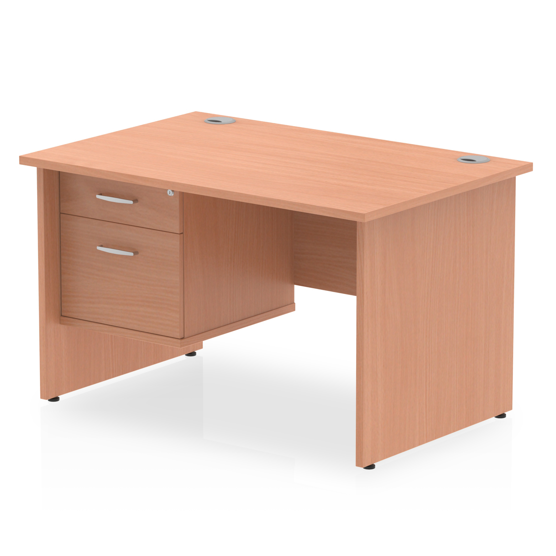 Impulse 1200 x 800mm Straight Desk Beech Top Panel End Leg with 1 x 2 Drawer Fixed Pedestal