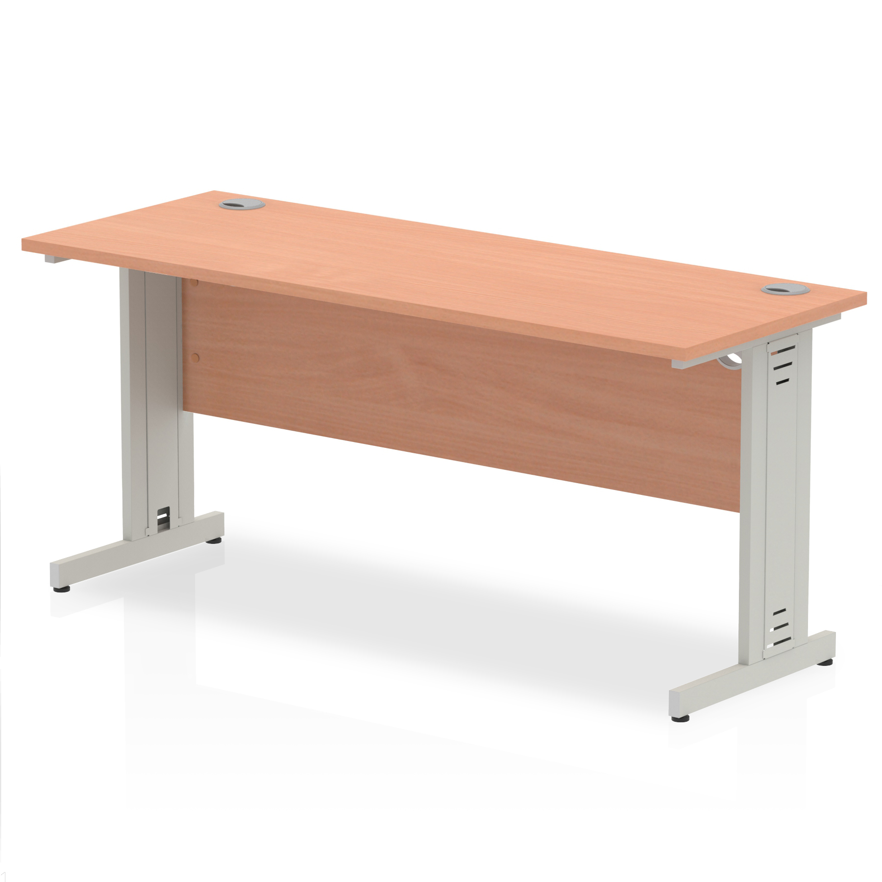 Impulse 1600 x 600mm Straight Desk Beech Top Silver Cable Managed Leg