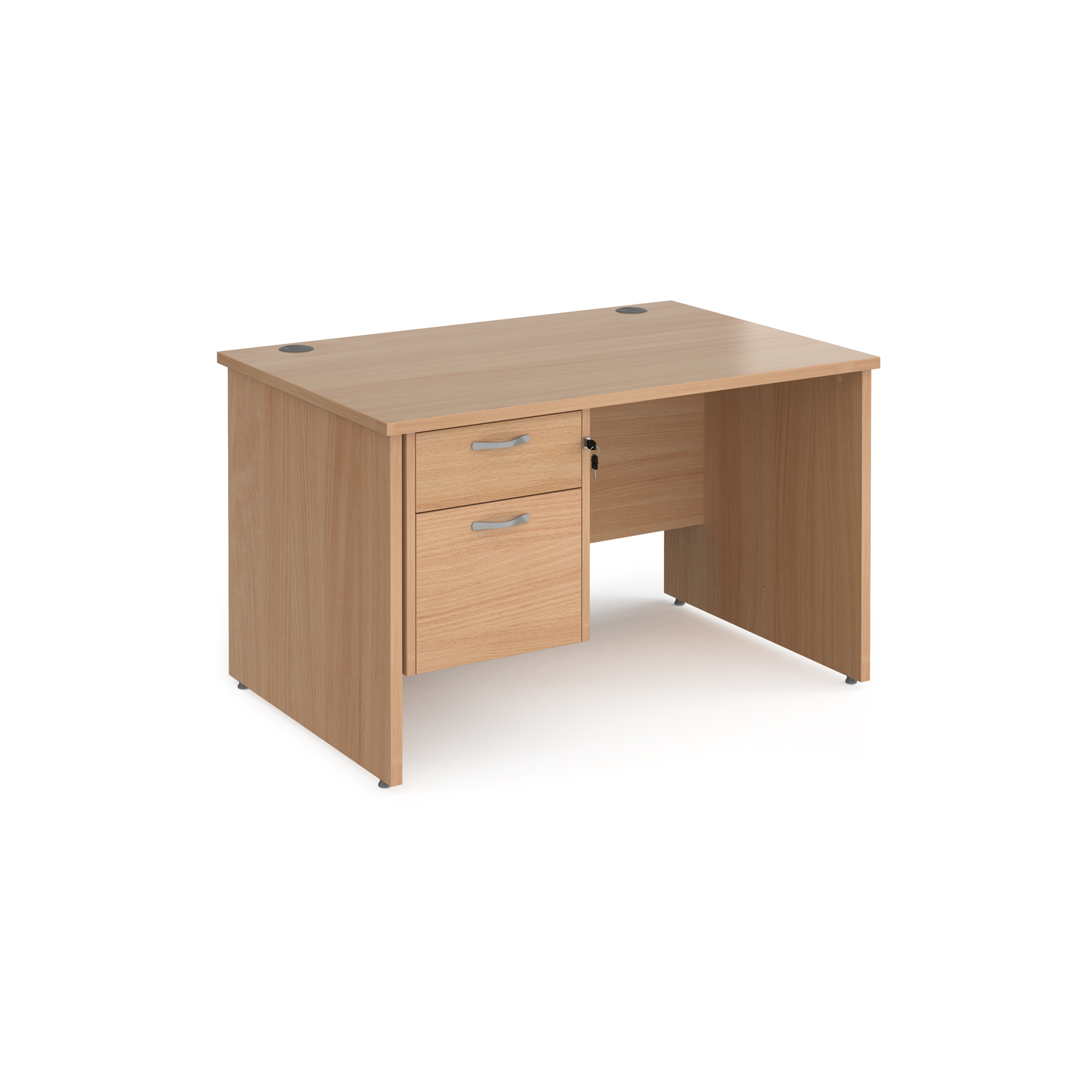 Maestro 25 straight desk 1200mm x 800mm with 2 drawer pedestal - beech top with panel end leg