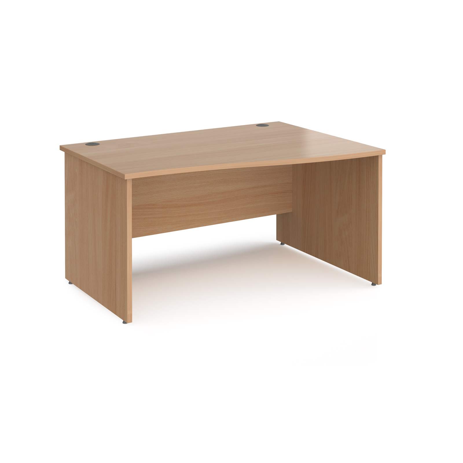 Maestro 25 right hand wave desk 1400mm wide - beech top with panel end leg