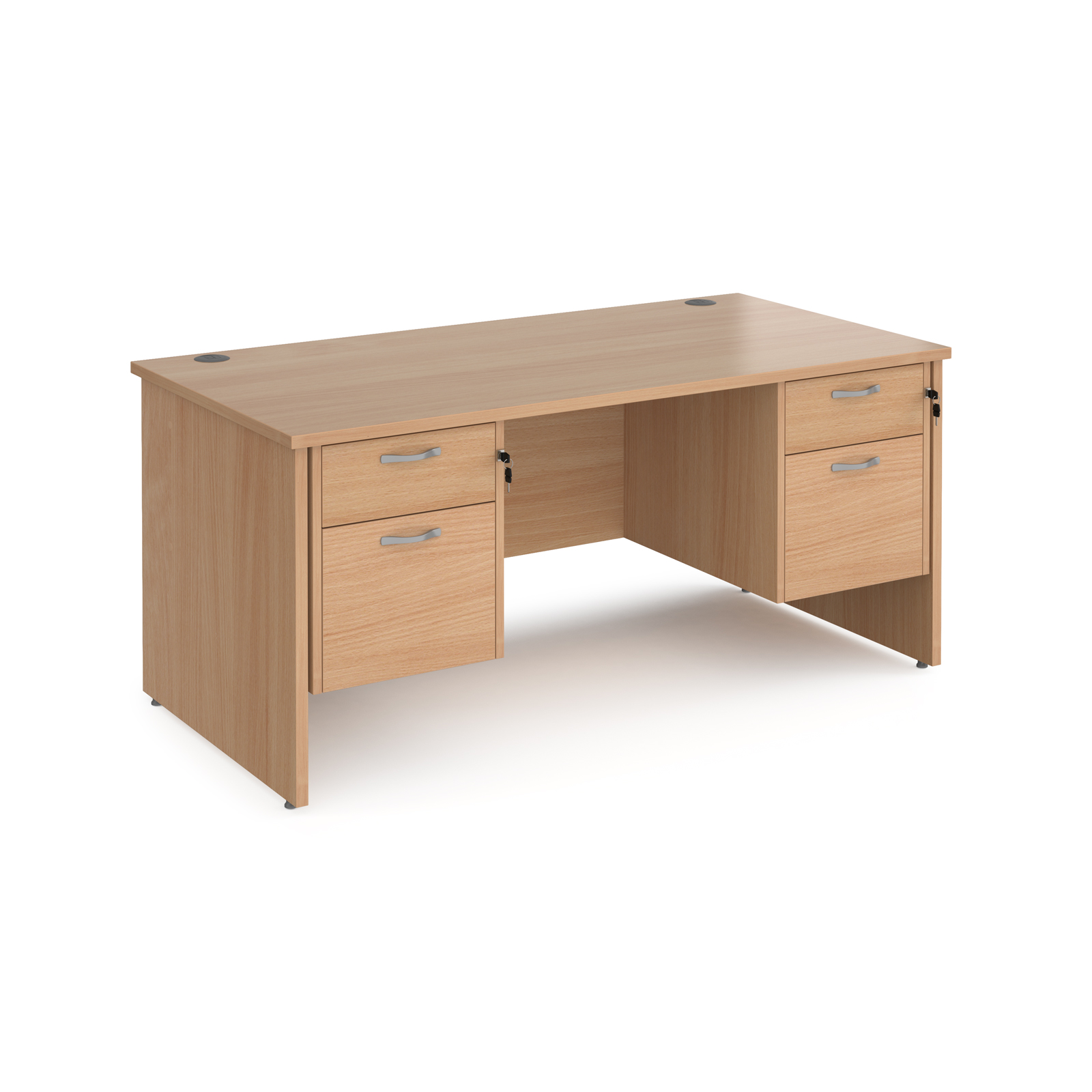 Maestro 25 straight desk 1600mm x 800mm with two x 2 drawer pedestals - beech top with panel end leg