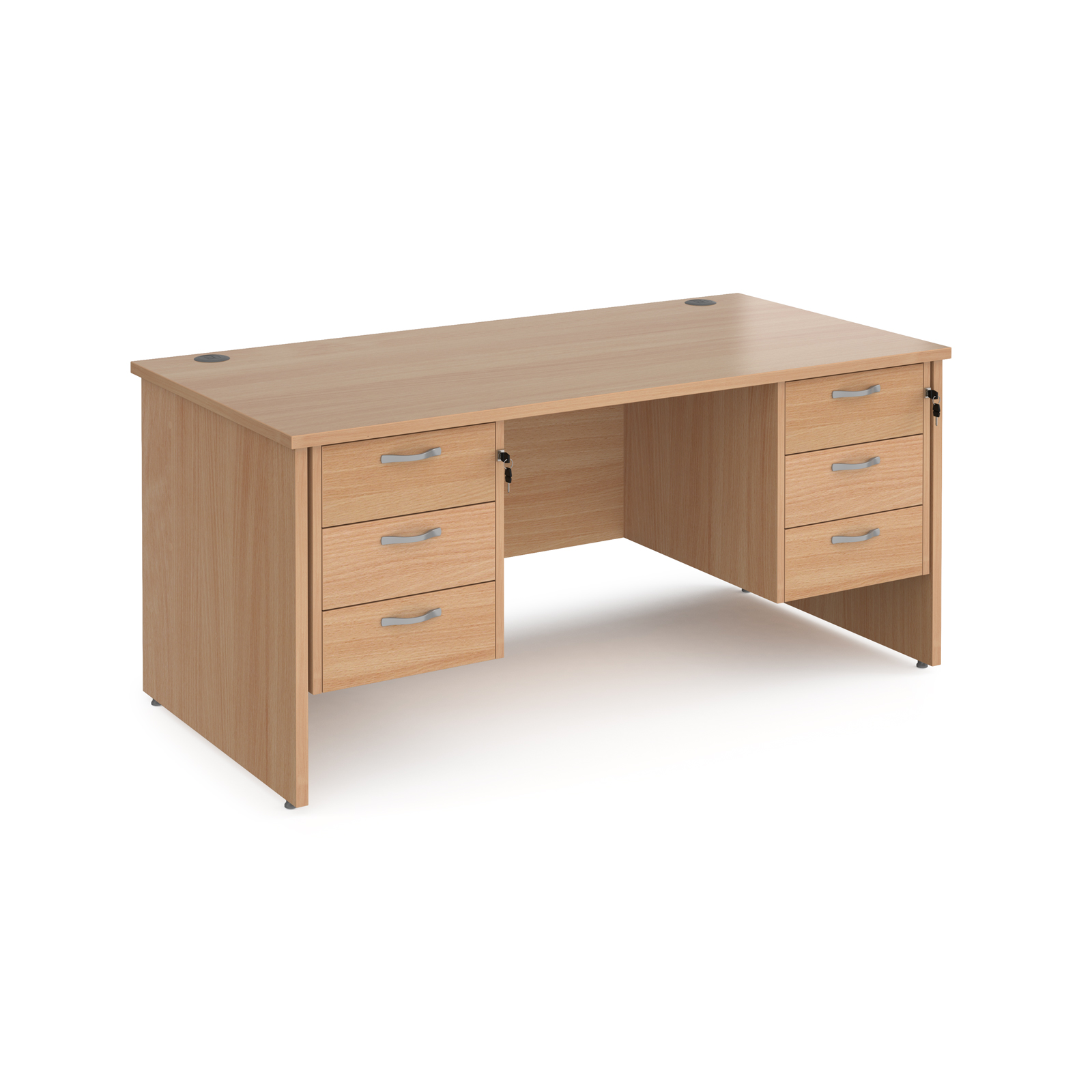 Maestro 25 straight desk 1600mm x 800mm with two x 3 drawer pedestals - beech top with panel end leg