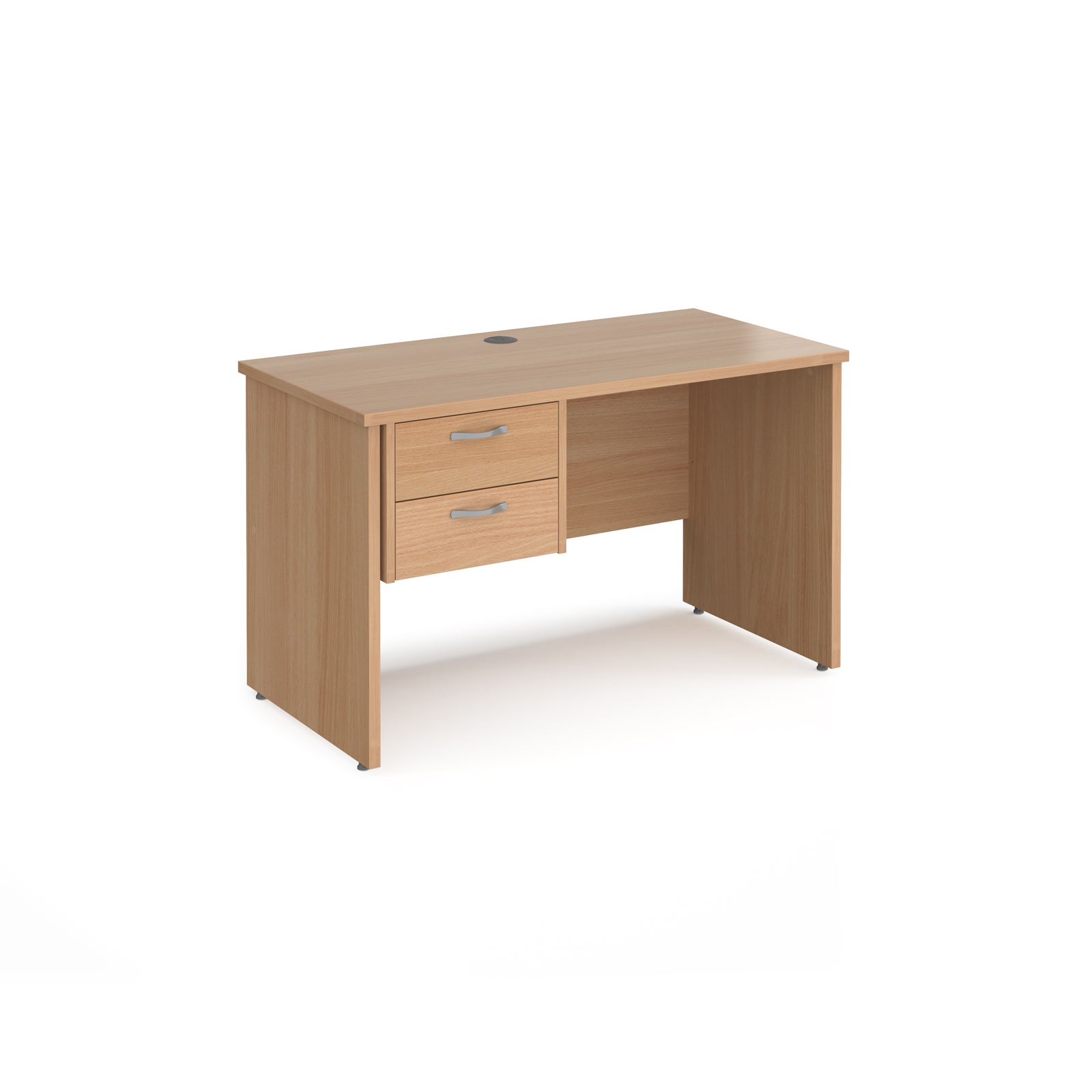 Maestro 25 straight desk 1200mm x 600mm with 2 drawer pedestal - beech top with panel end leg