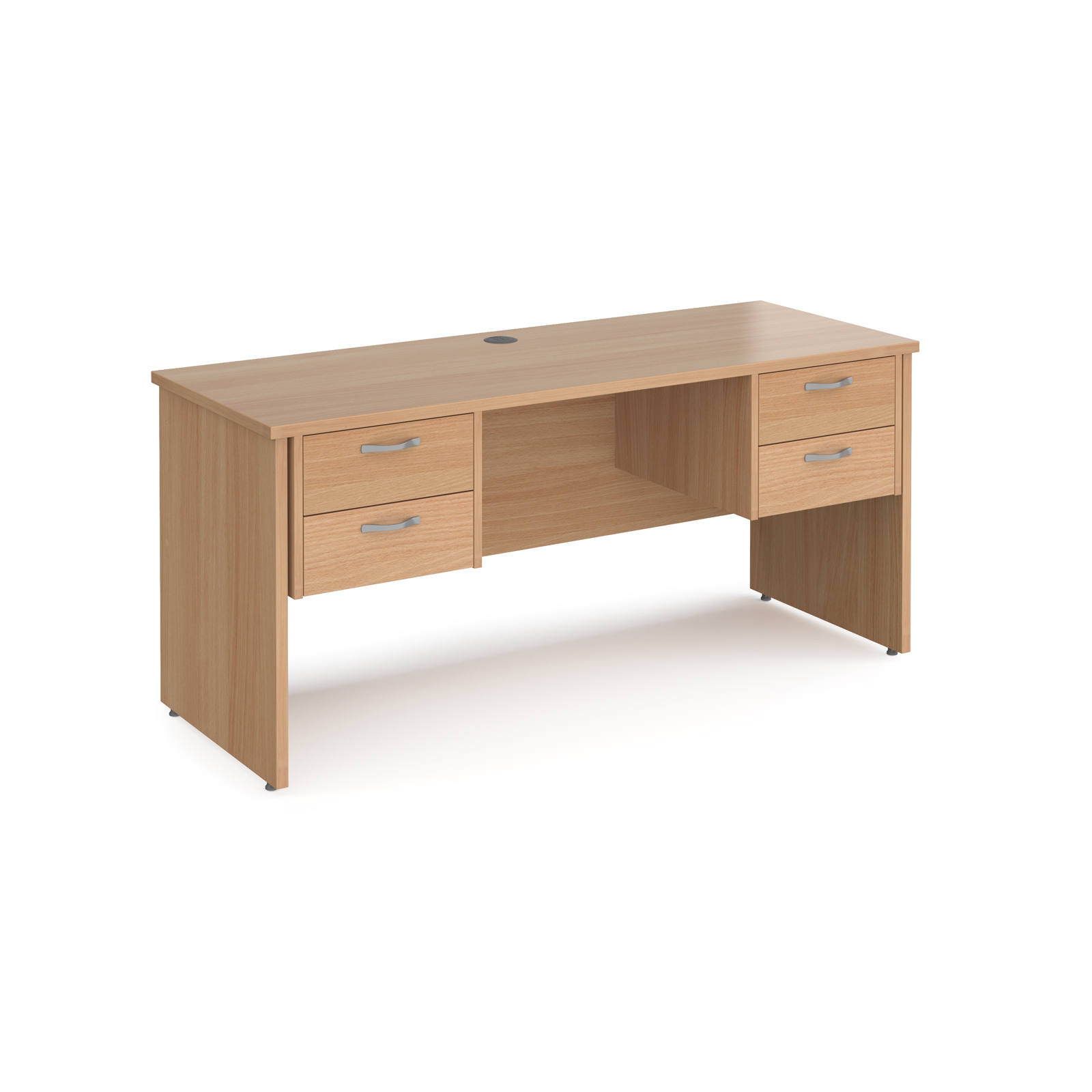 Maestro 25 straight desk 1600mm x 600mm with two x 2 drawer pedestals - beech top with panel end leg