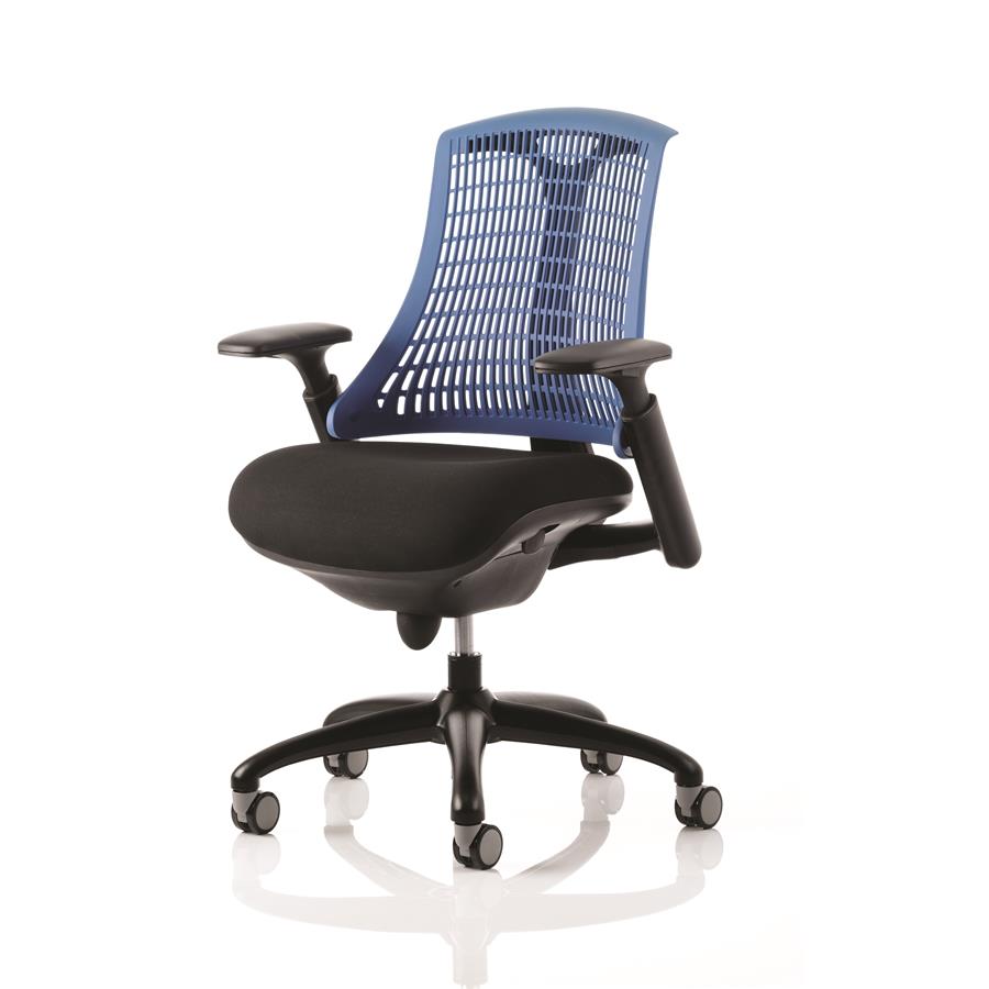 Flex Task Operator Chair Black Frame With Black Fabric Seat Blue Back With Arms