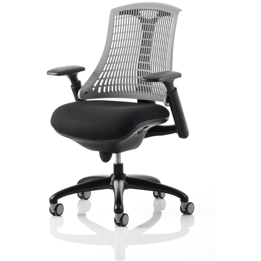 Flex Task Operator Chair Black Frame With Black Fabric Seat Grey Back With Arms