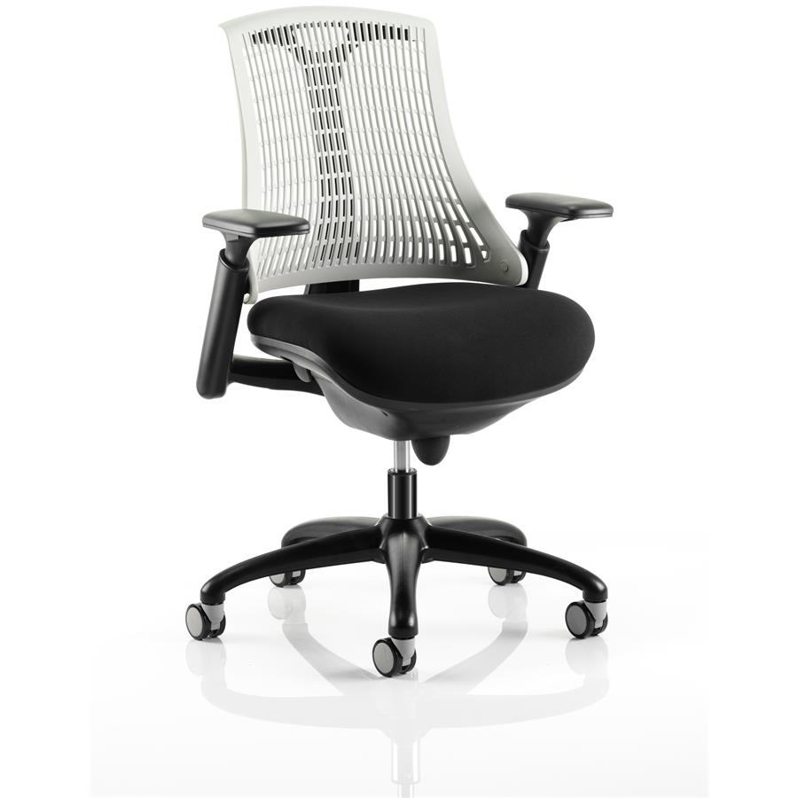 Flex Task Operator Chair Black Frame With Black Fabric Seat Moonstone White Back With Arms