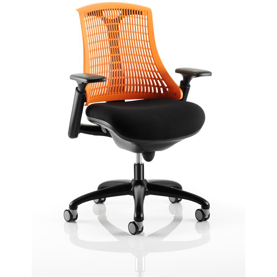 Flex Task Operator Chair Black Frame With Black Fabric Seat Orange Back With Arms