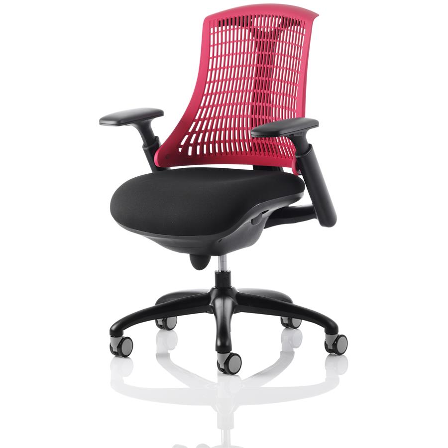 Flex Task Operator Chair Black Frame With Black Fabric Seat Red Back With Arms