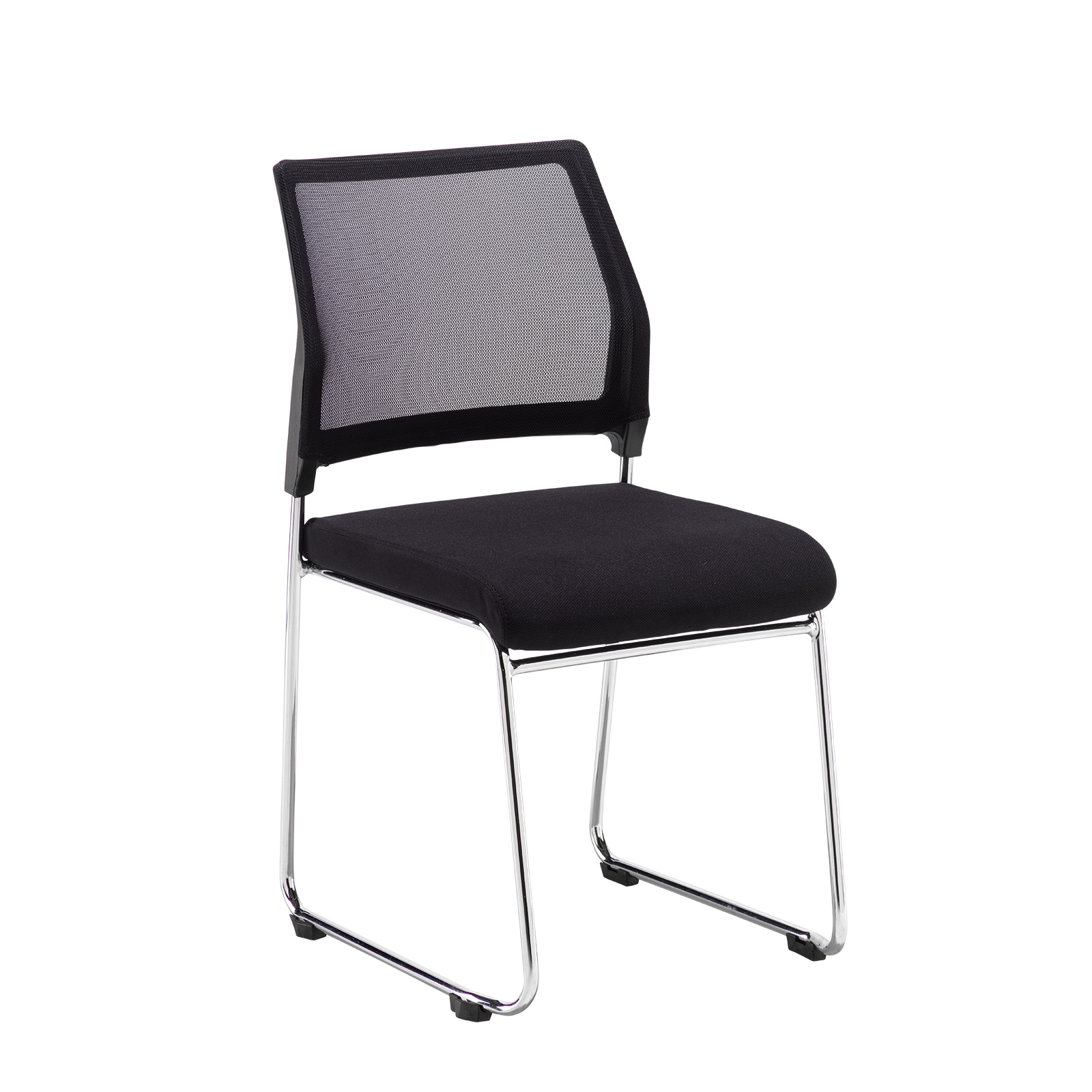 Quavo black mesh back multi-purpose chair with black fabric seat and chrome wire frame (pack of 4)