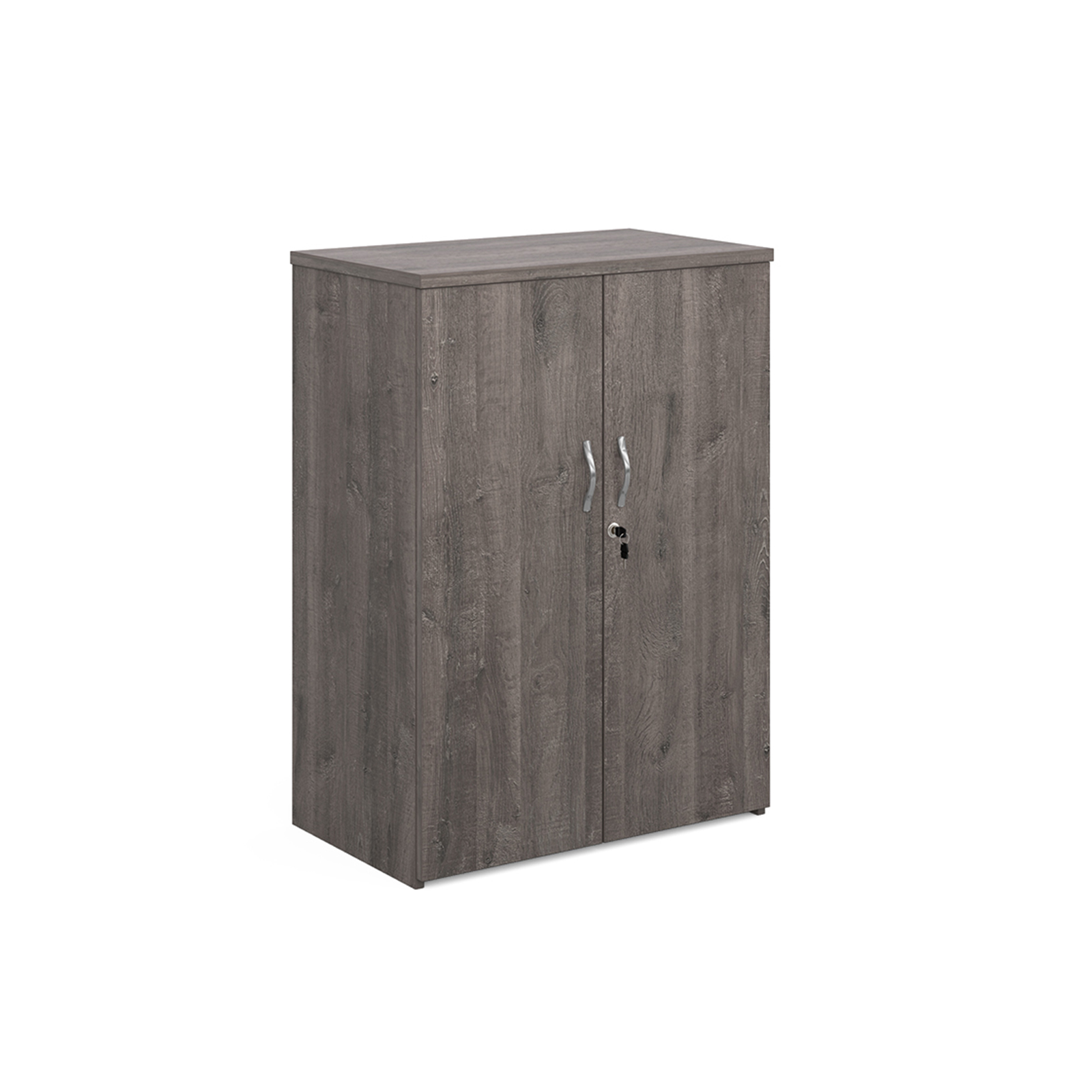 Universal double door cupboard 1090mm high with 2 shelves - grey oak