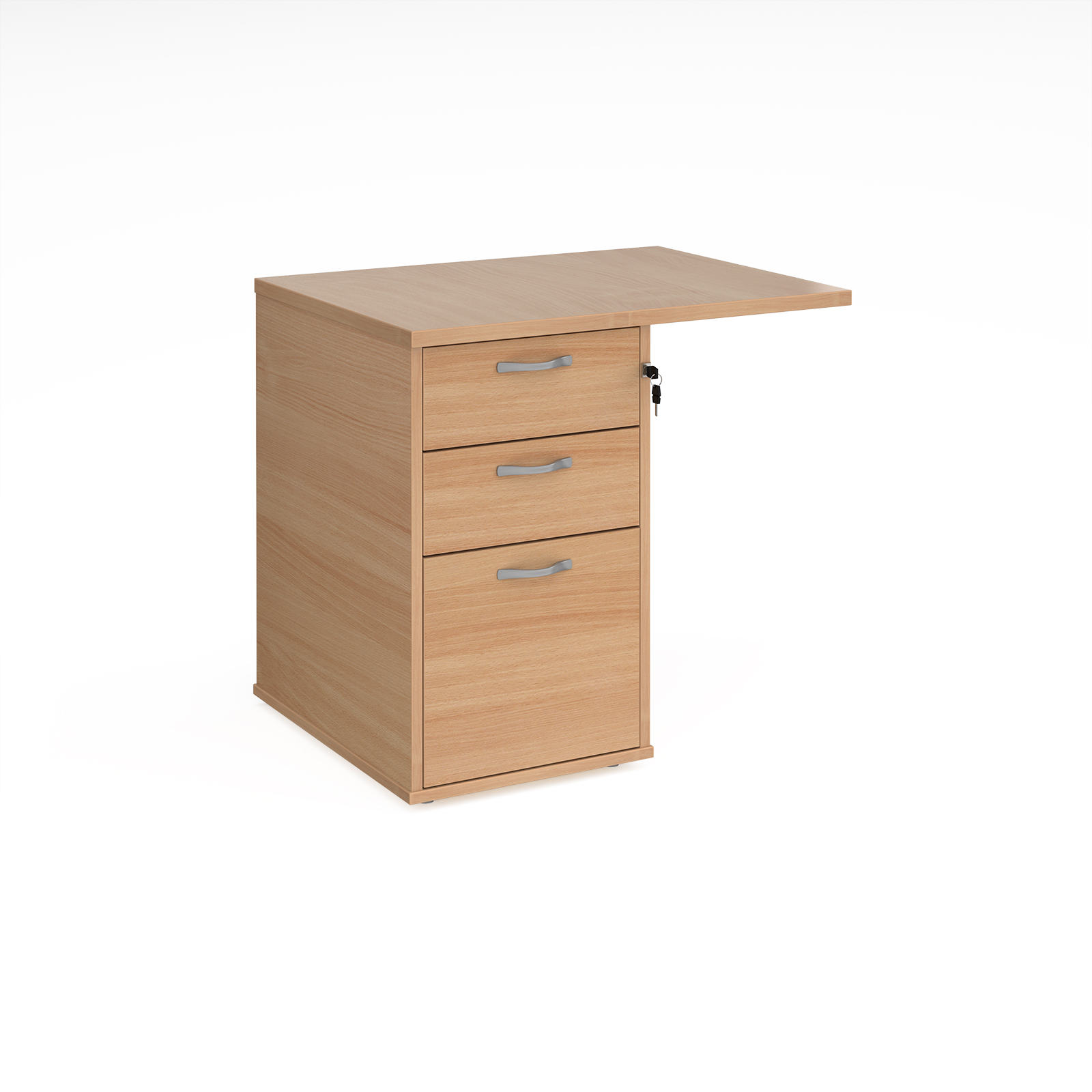 Desk high 3 drawer pedestal 600mm deep with 800mm flyover top - beech